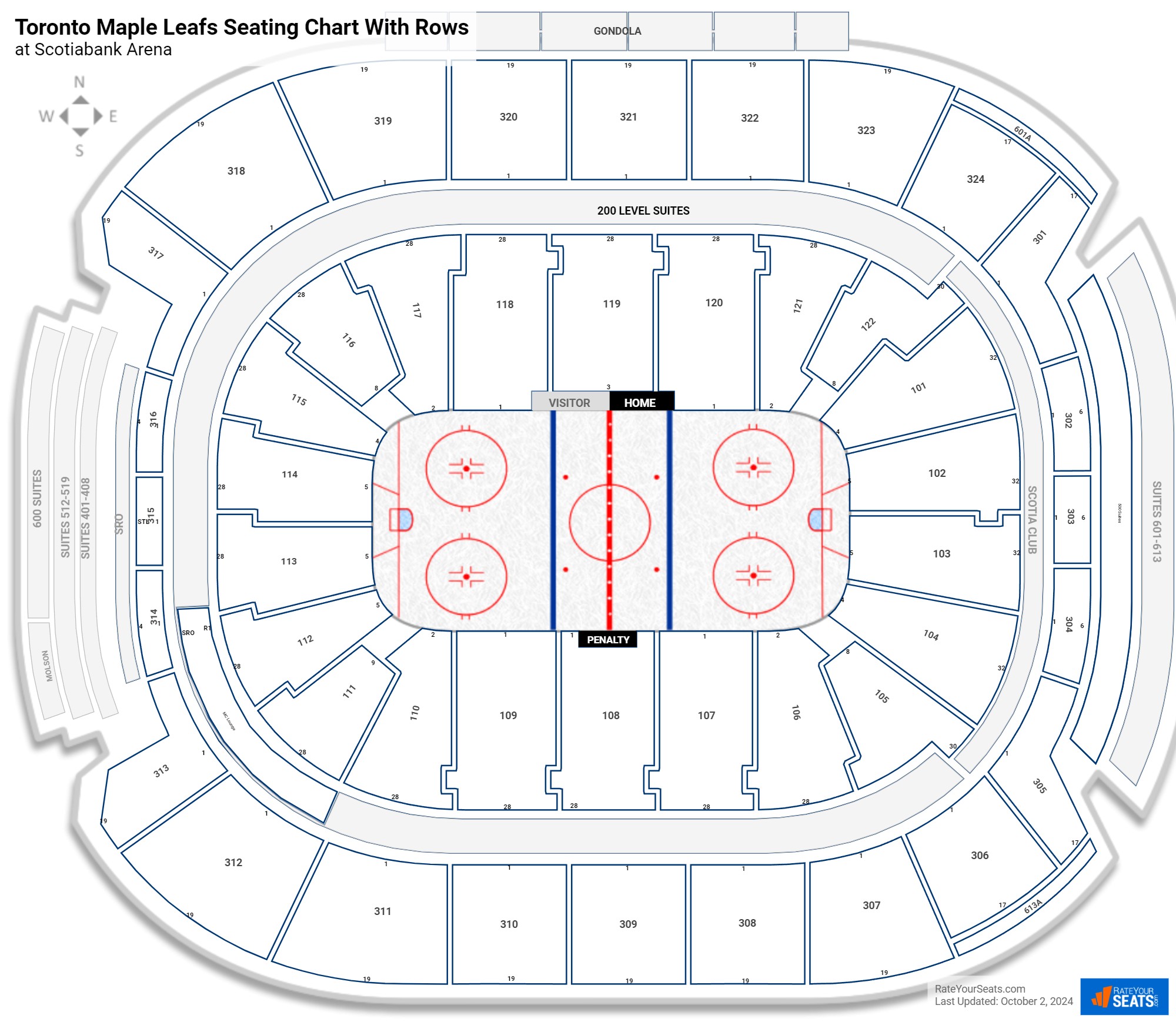 Scotiabank Arena seating chart with rows hockey