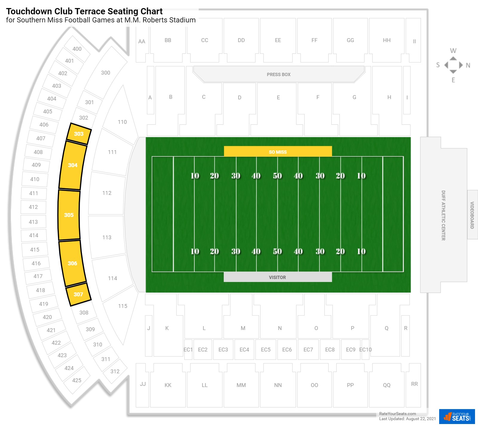 Southern Miss Touchdown Club Terrace Seating Chart at M.M. Roberts Stadium