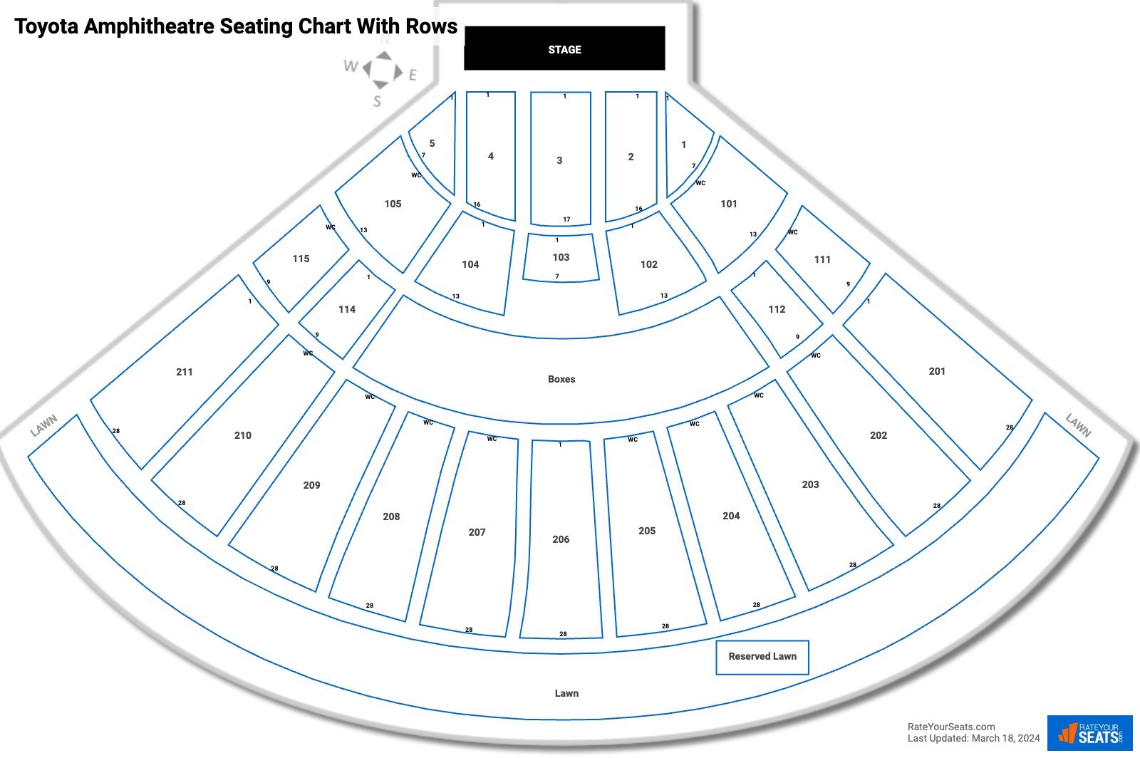 Toyota Amphitheatre seating chart with row numbers