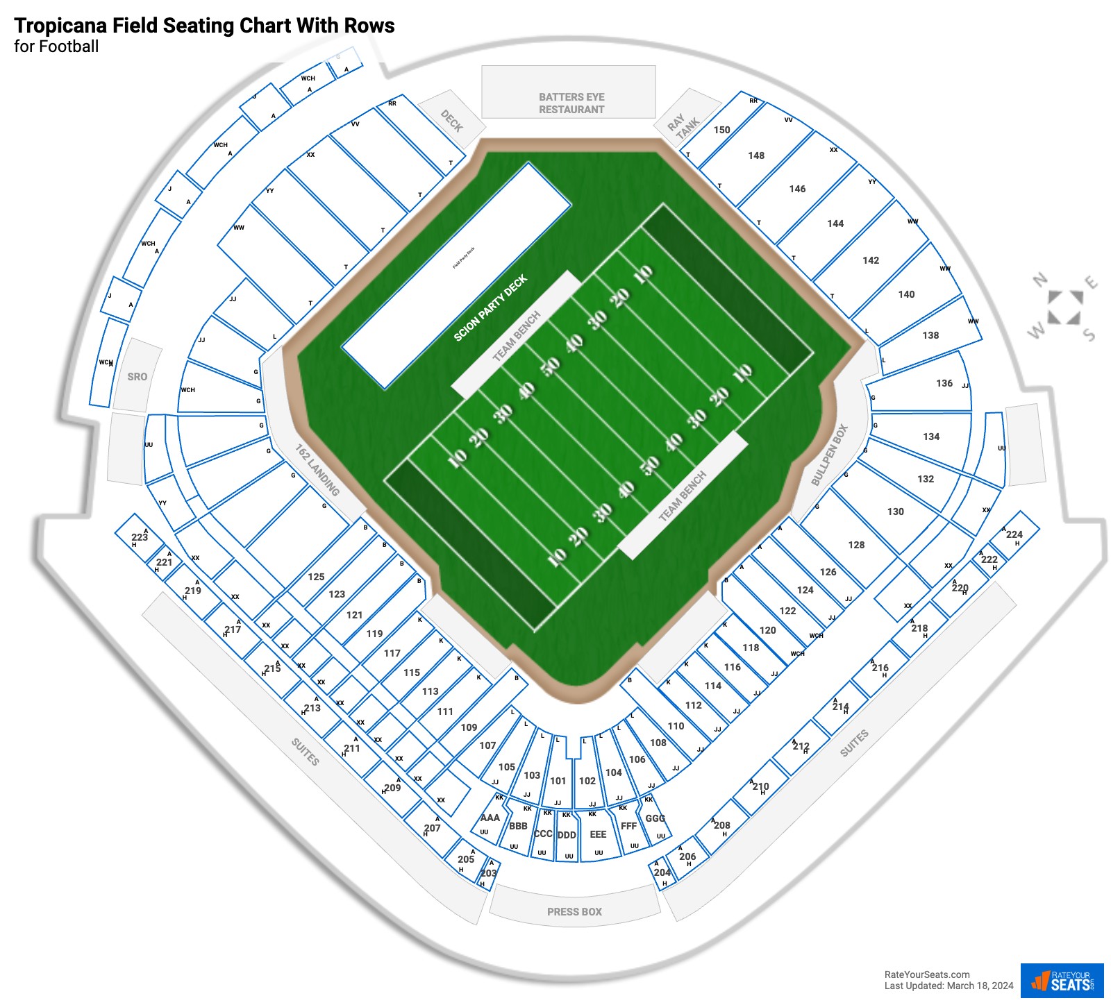 Tropicana Field seating chart with rows football