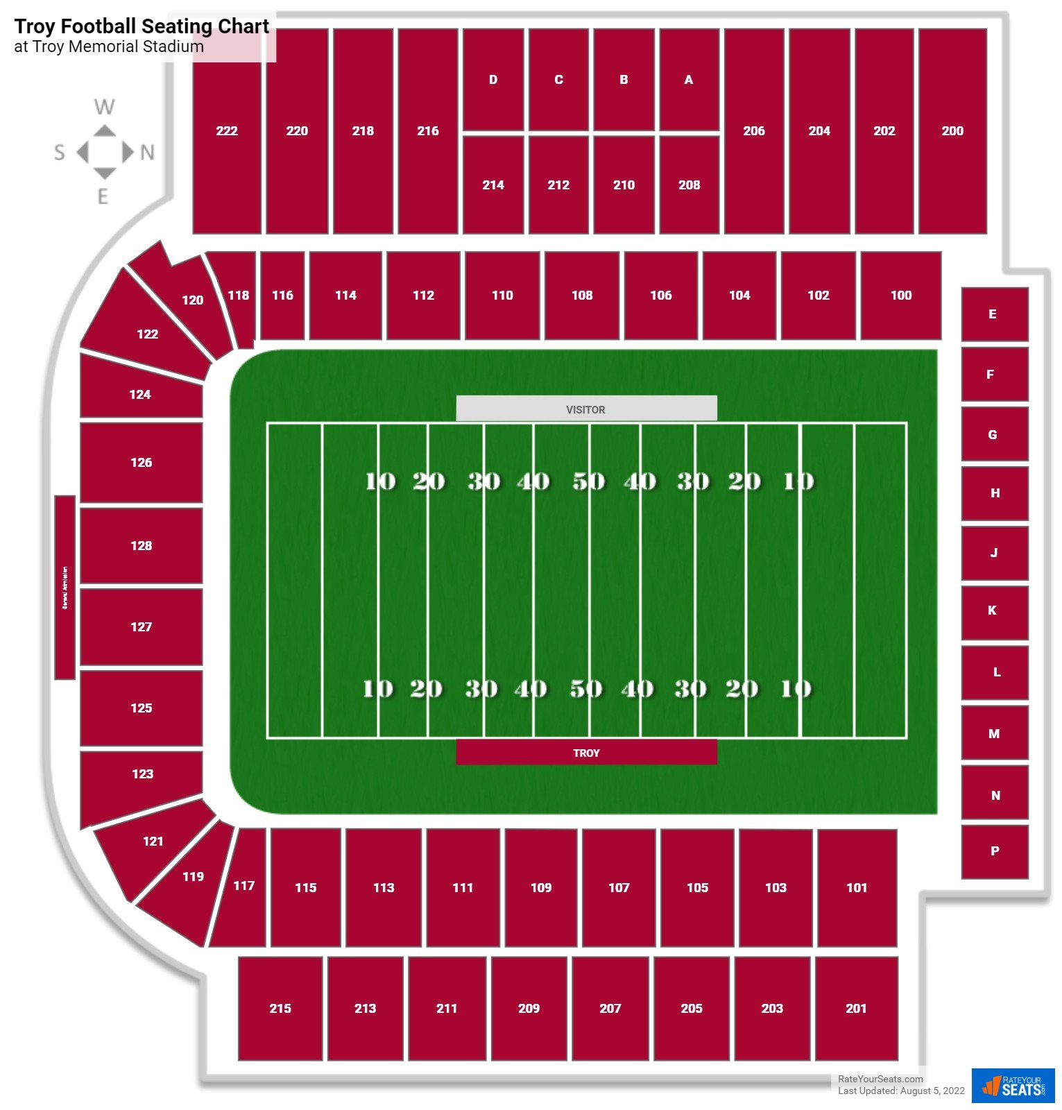 Troy Trojans Seating Chart at Troy Memorial Stadium