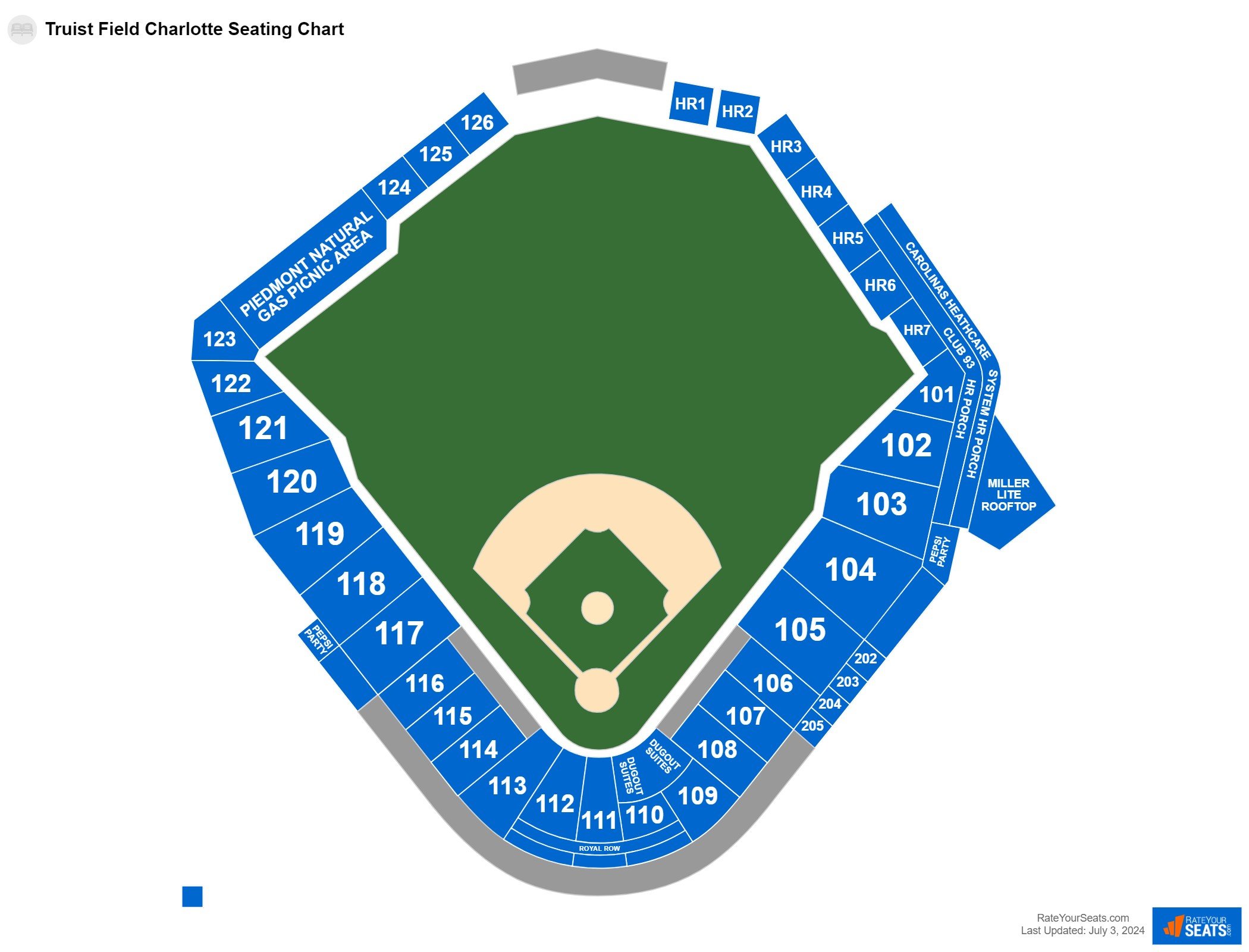 Interactive seating chart Baseball seating chart at Truist Field Charlotte