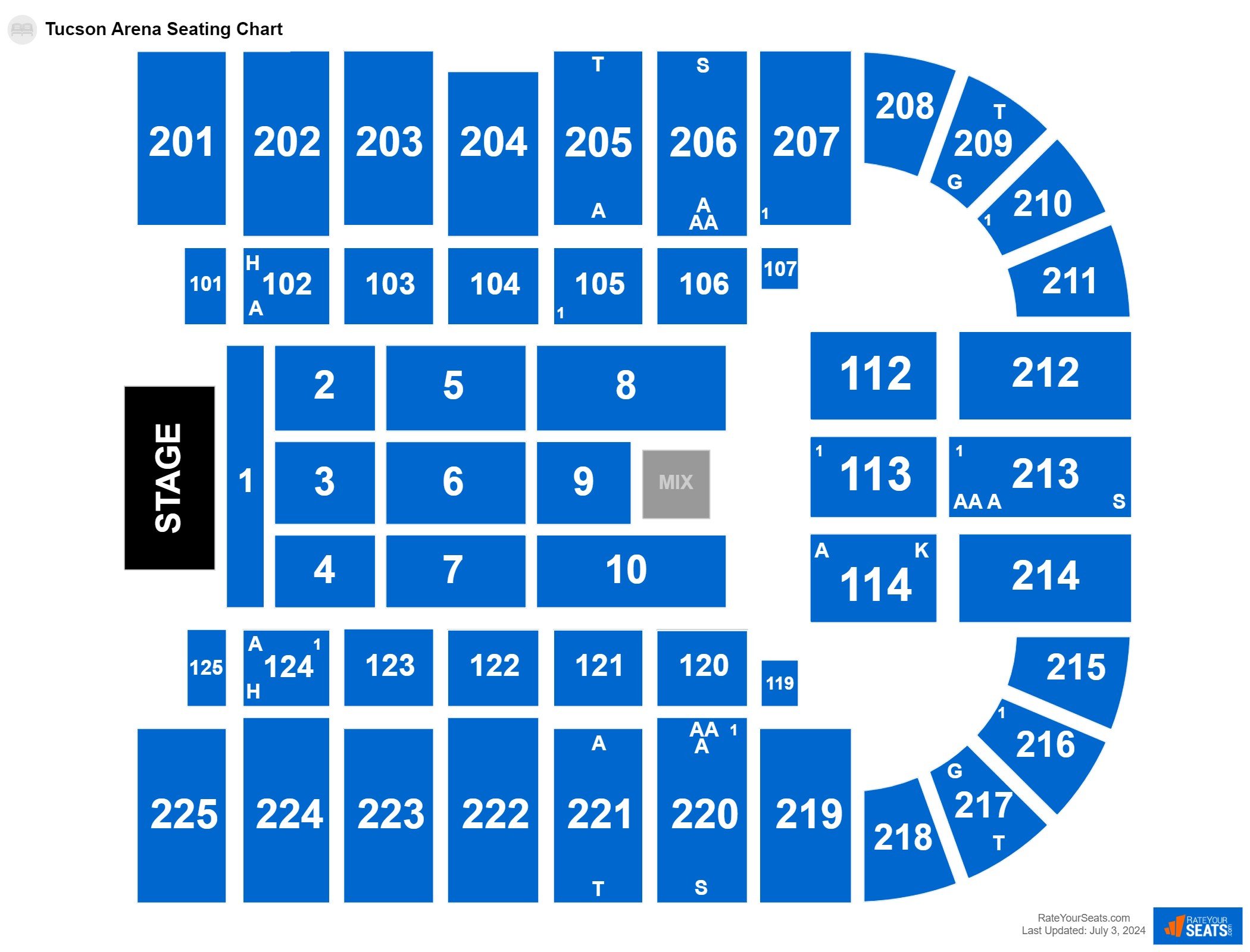 Interactive seating chart Concert seating chart at Tucson Arena