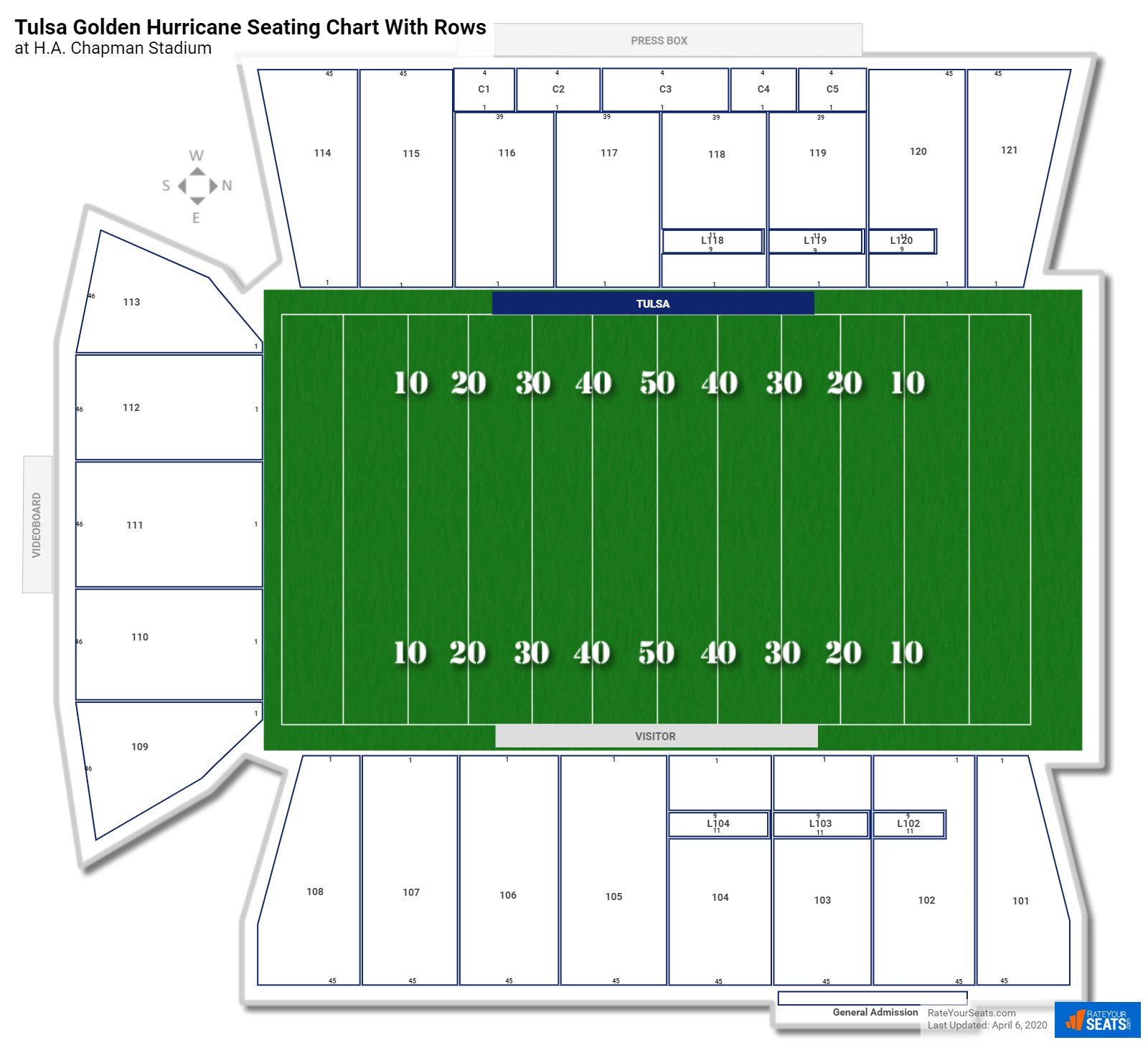 H.A. Chapman Stadium seating chart with row numbers