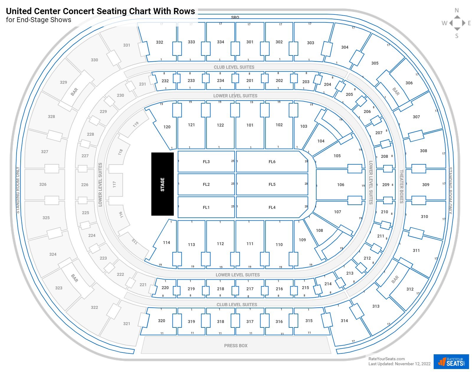United Center seating chart with rows concert
