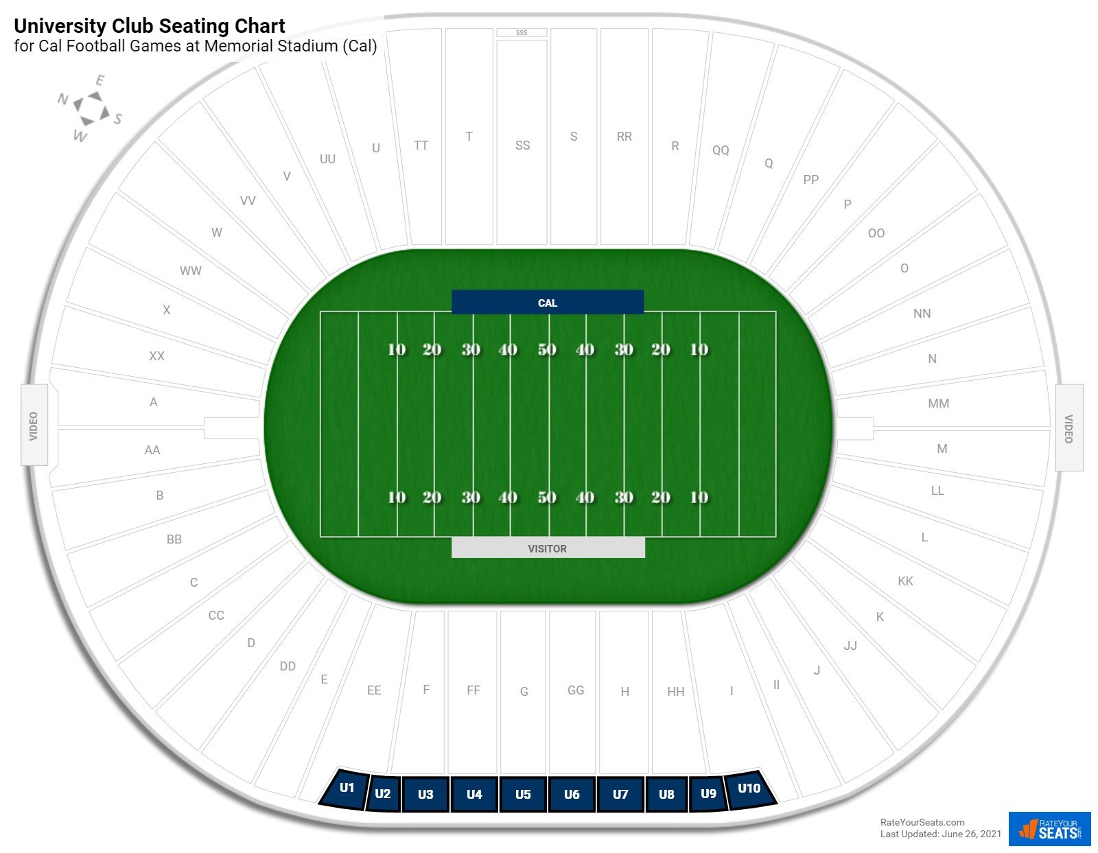 Cal University Club Seating Chart at Memorial Stadium (Cal)