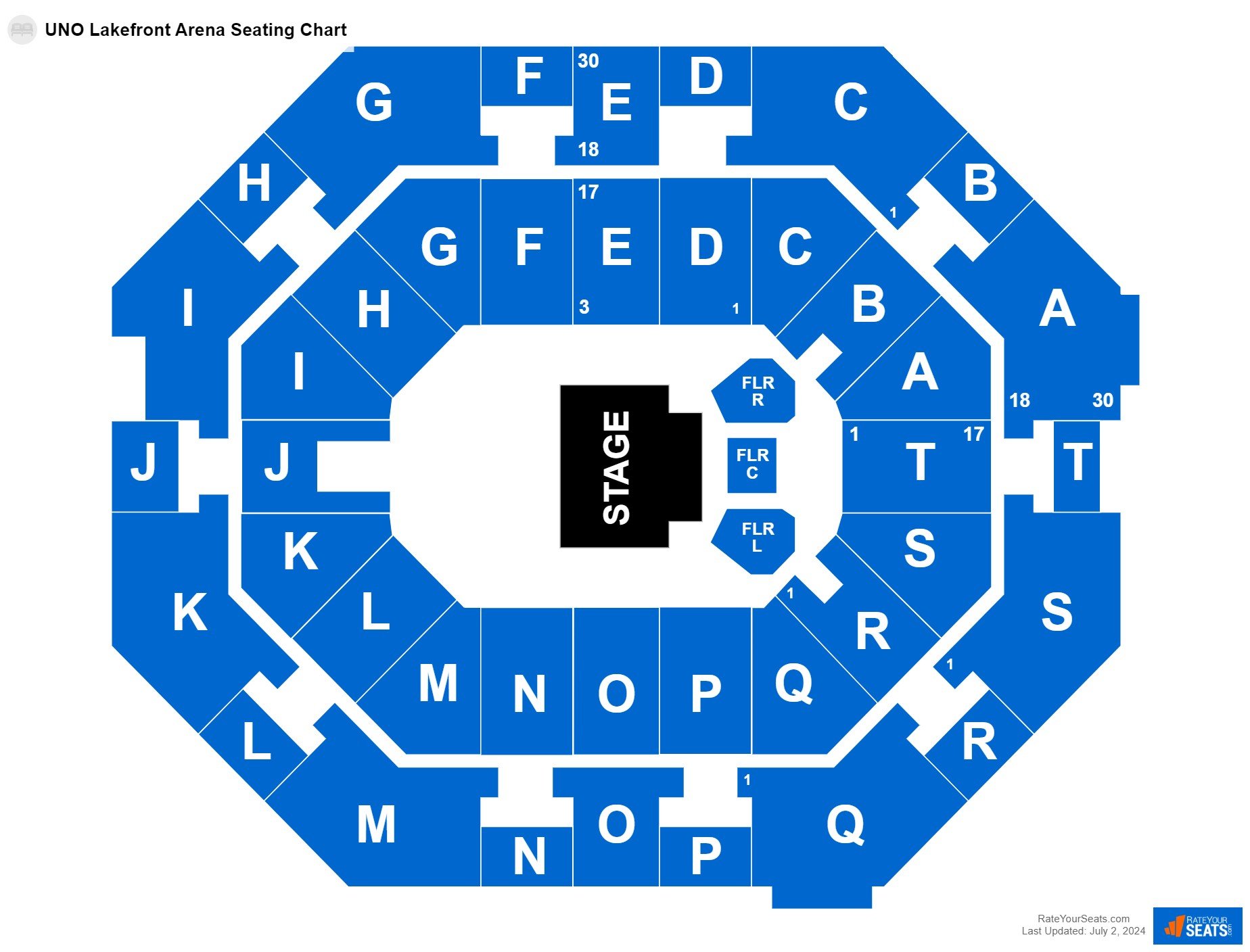 Interactive seating chart Family seating chart at UNO Lakefront Arena