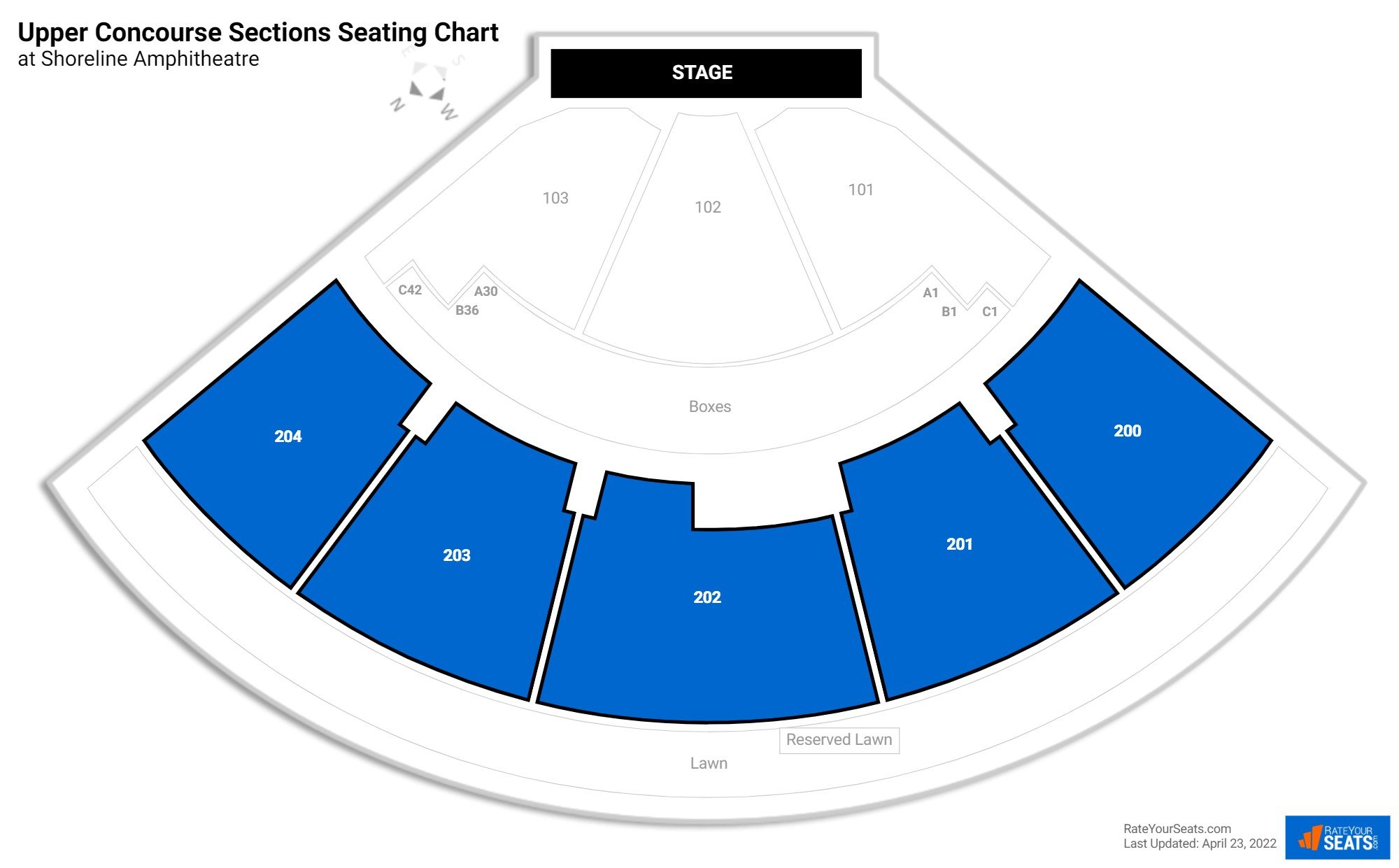 Concert Upper Concourse Sections Seating Chart at Shoreline Amphitheatre
