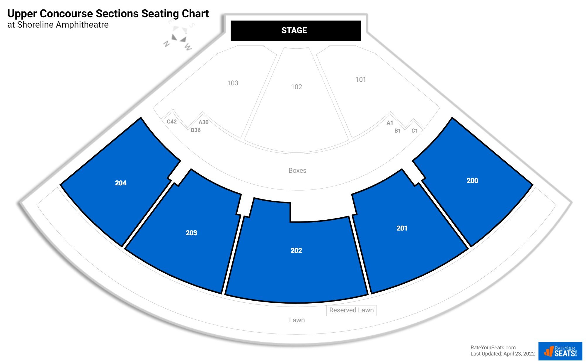 click to enlarge Concert Upper Concourse Sections Seating Chart at Shoreline Amphitheatre-CA