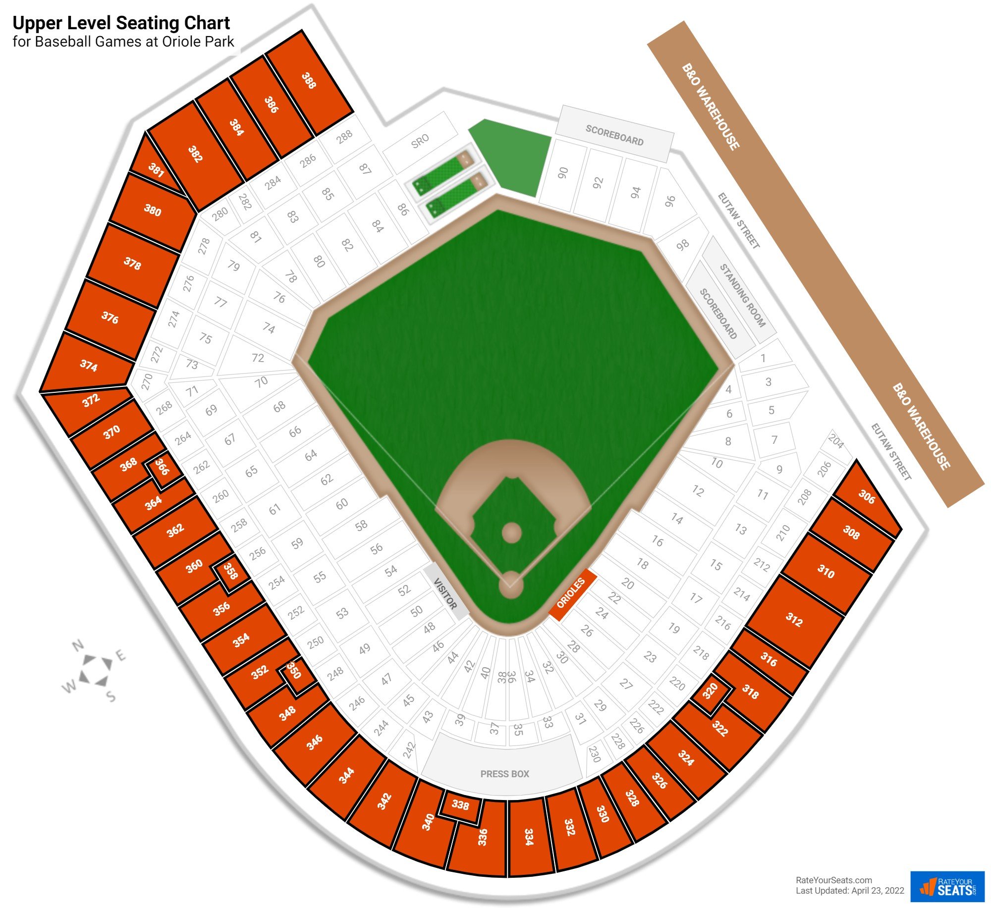click to enlarge Baseball Upper Level Seating Chart at Oriole Park
