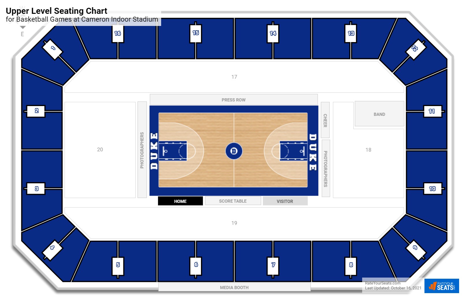 Basketball Upper Level Seating Chart at Cameron Indoor Stadium