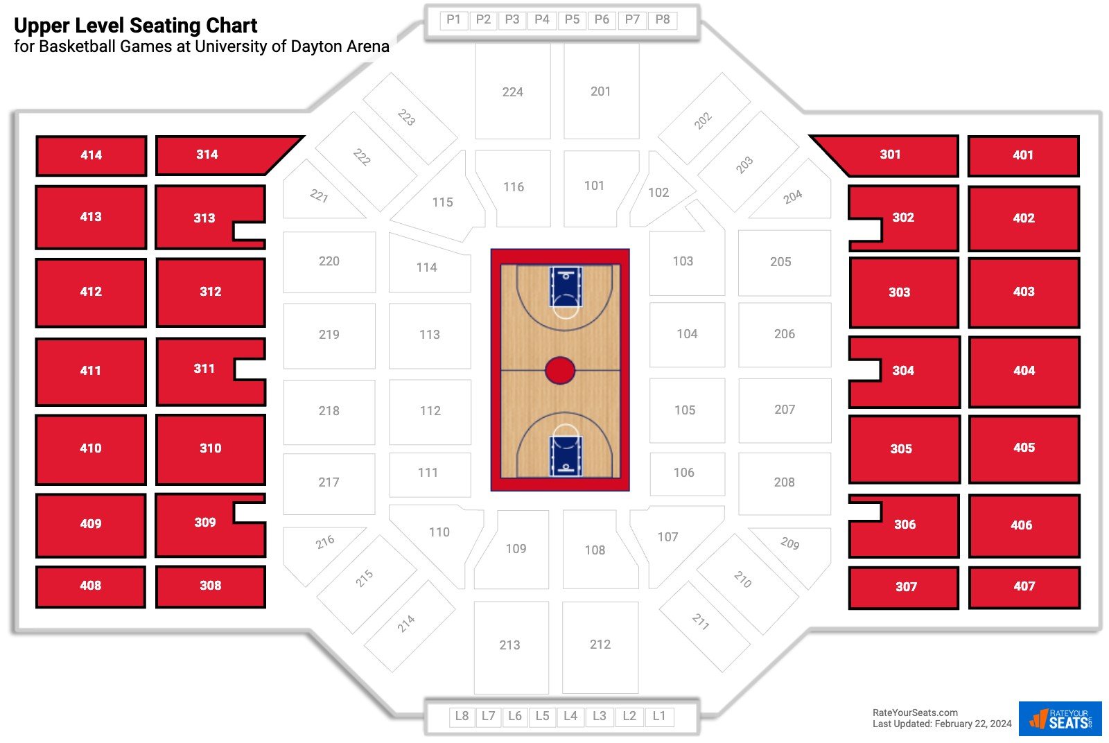 Basketball Upper Level Seating Chart at University of Dayton Arena