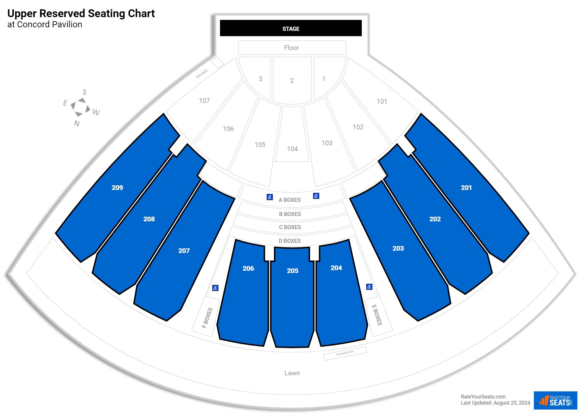 click to enlarge Concert Upper Reserved Seating Chart at Concord Pavilion