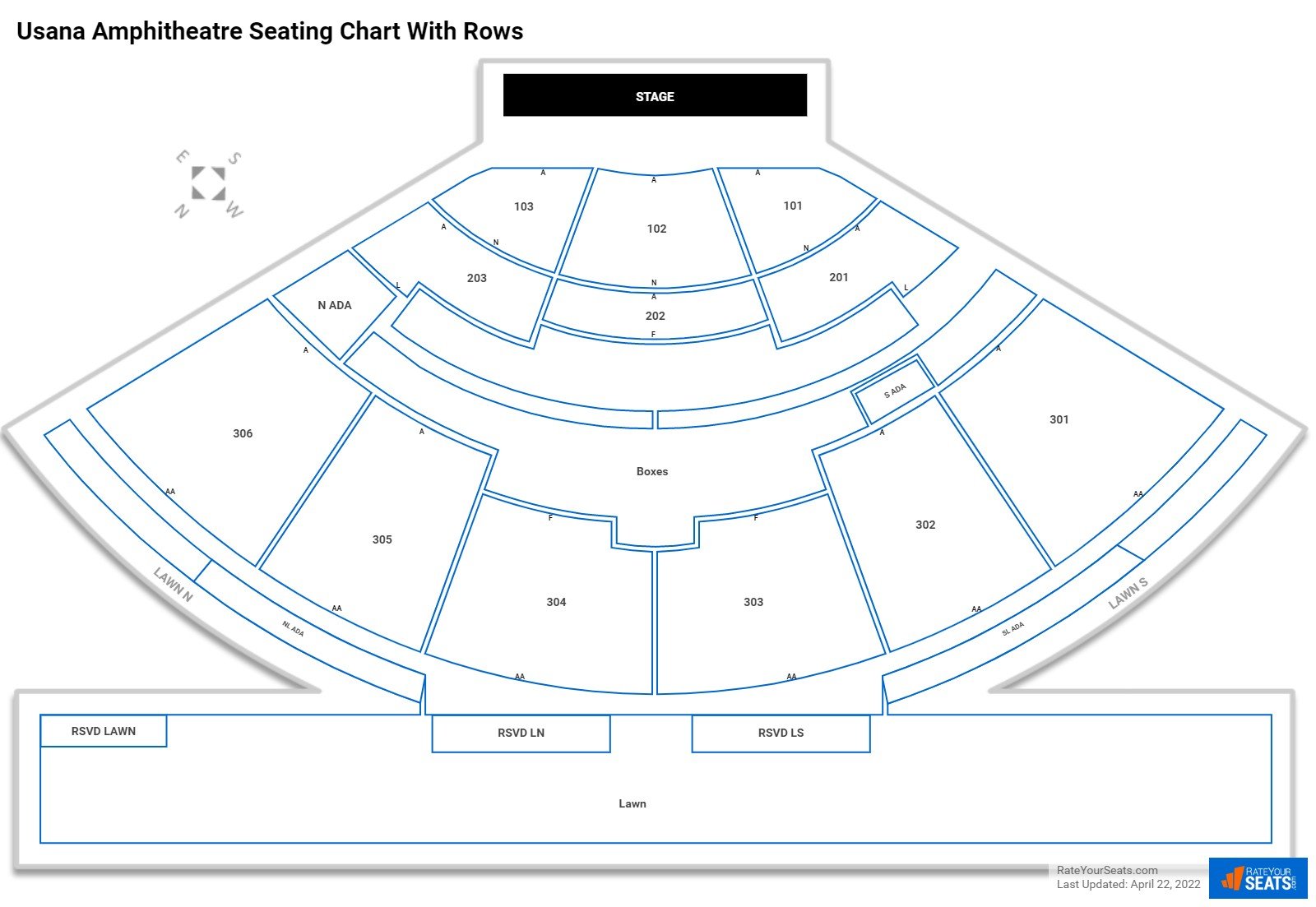 Usana Amphitheatre seating chart with row numbers