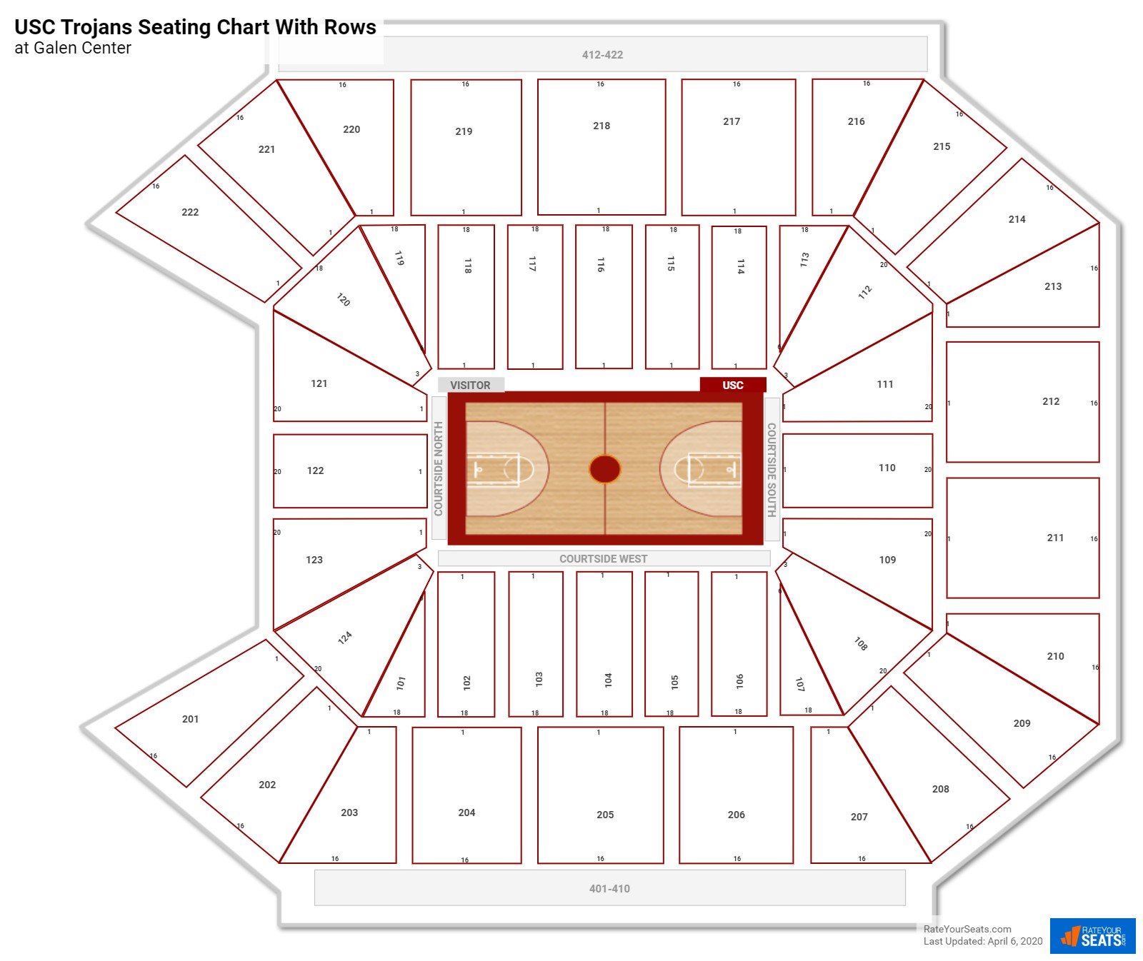 Galen Center seating chart with row numbers