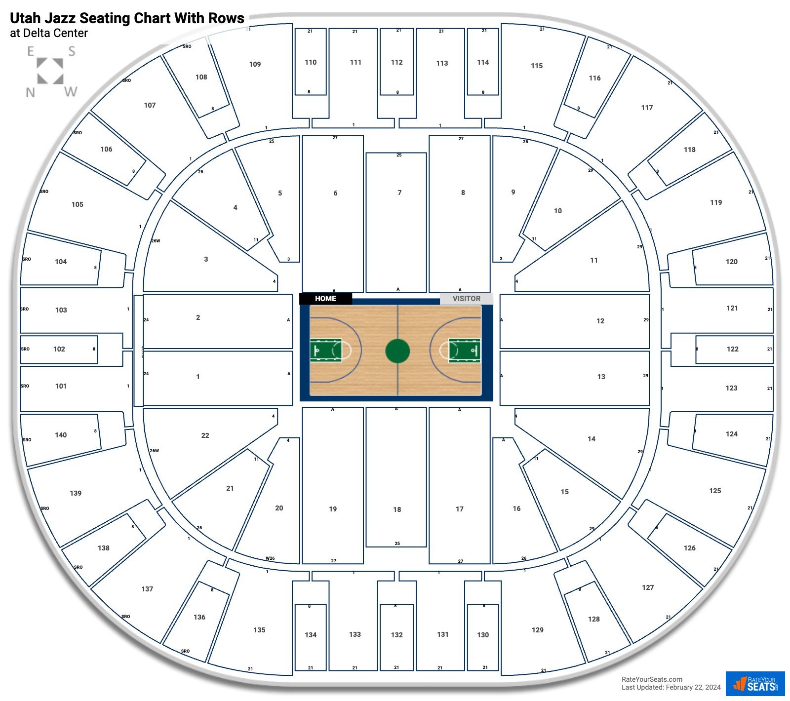 Vivint Arena seating chart with row numbers
