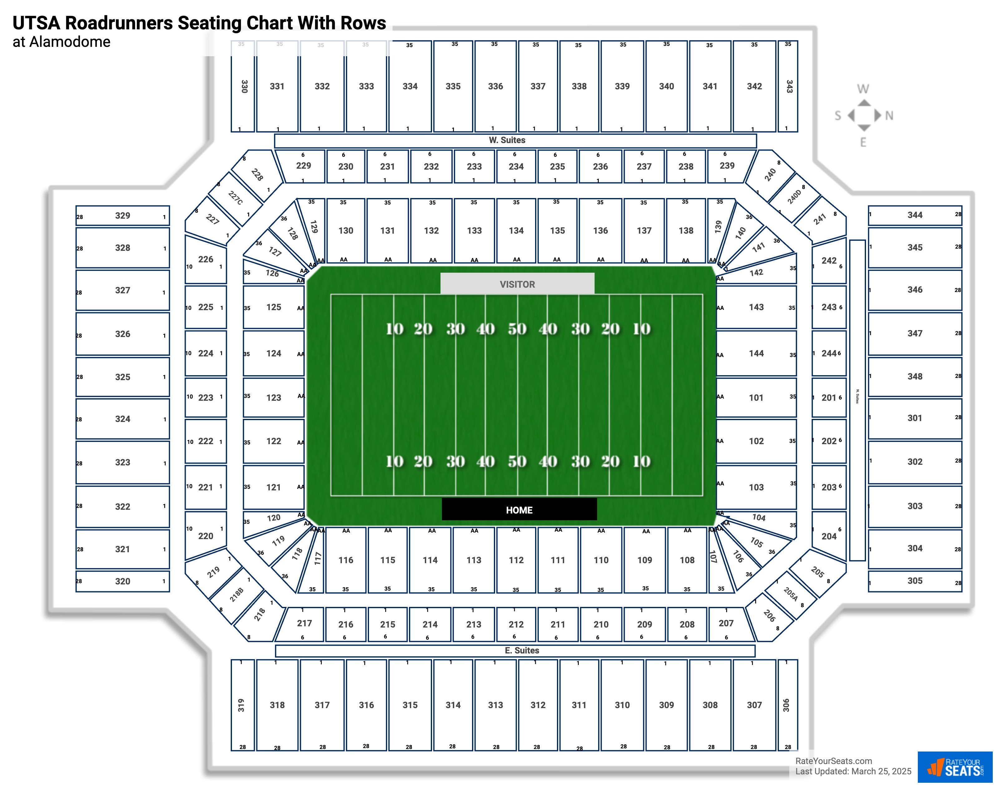 Alamodome seating chart with row numbers
