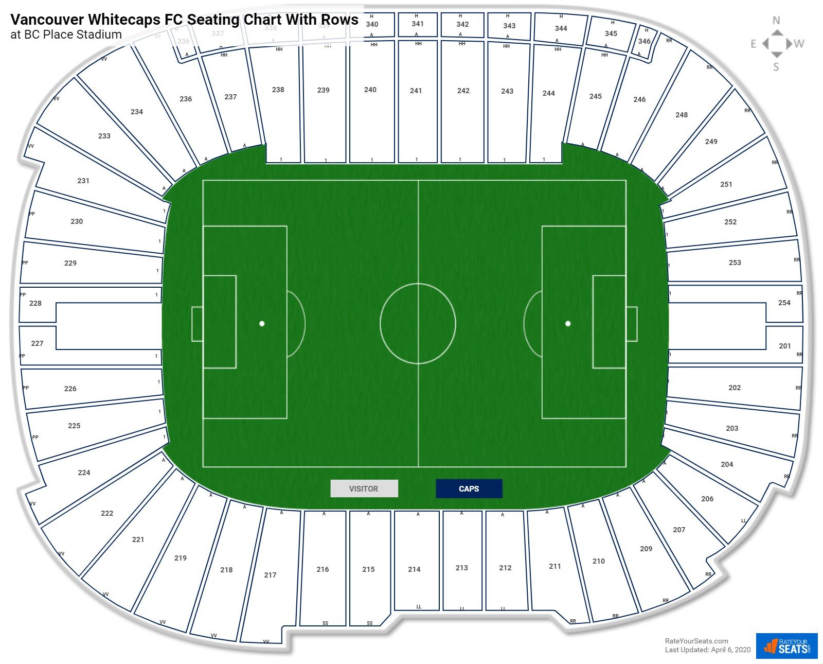 BC Place Stadium seating chart with row numbers