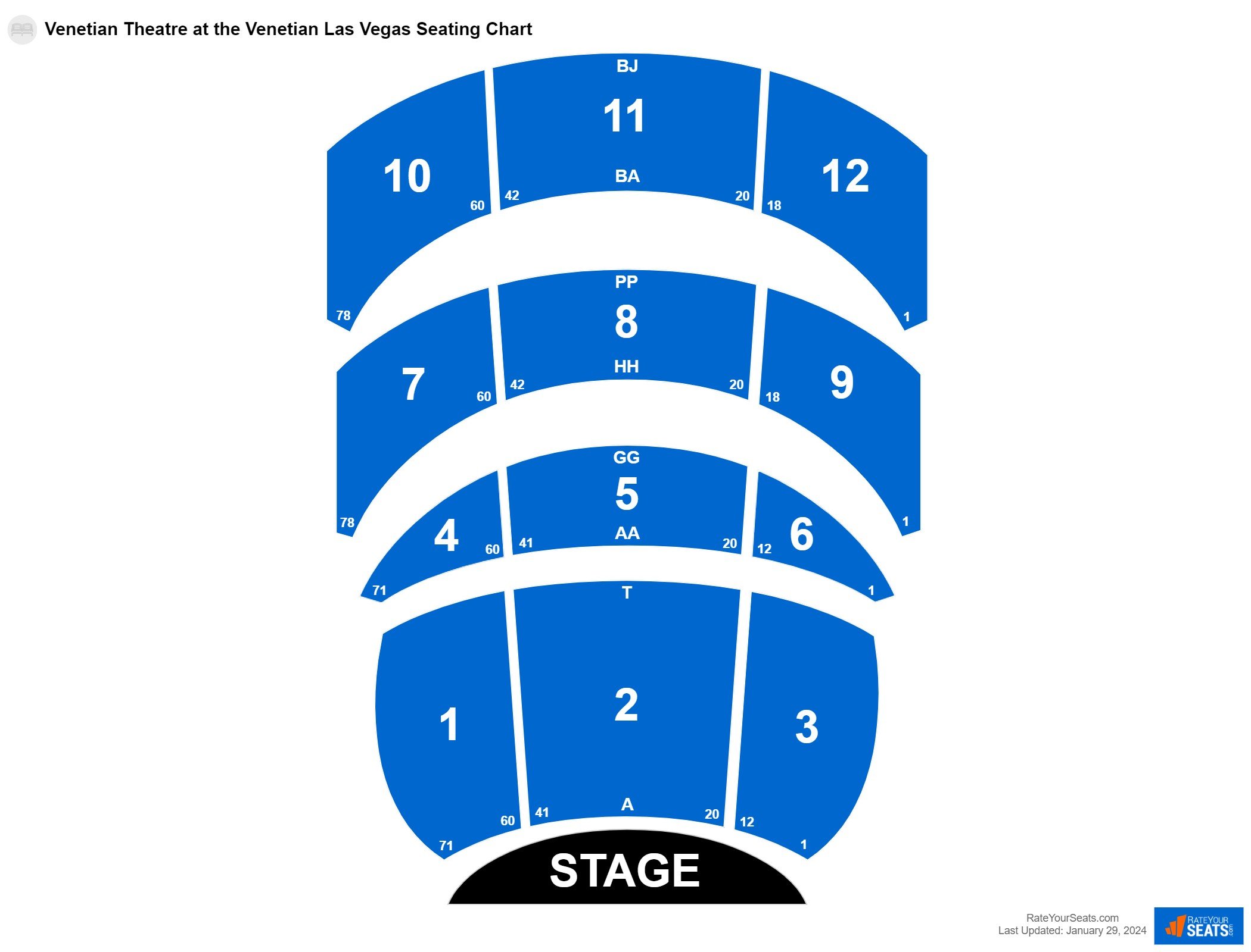 Comedy seating chart at Venetian Theatre at the Venetian Las Vegas