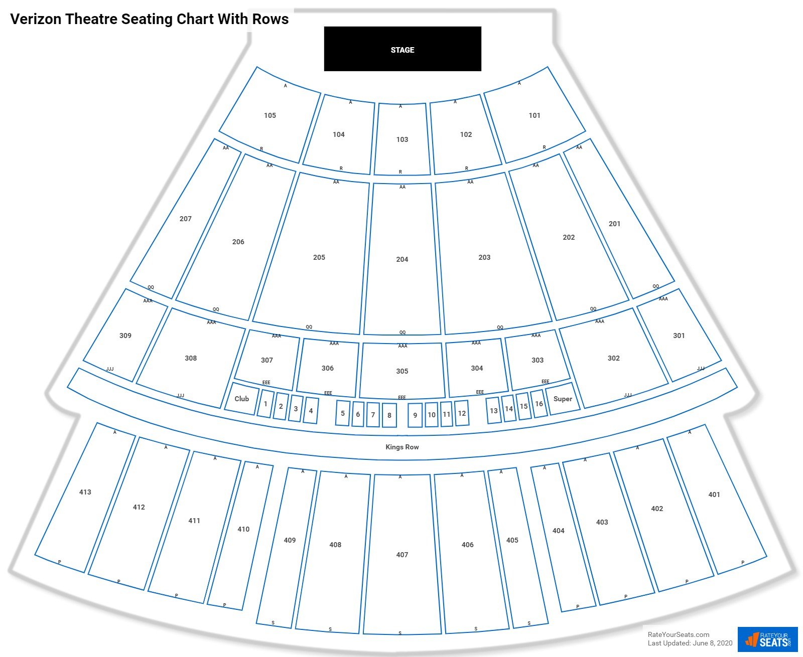 Texas Trust CU Theatre seating chart with row numbers