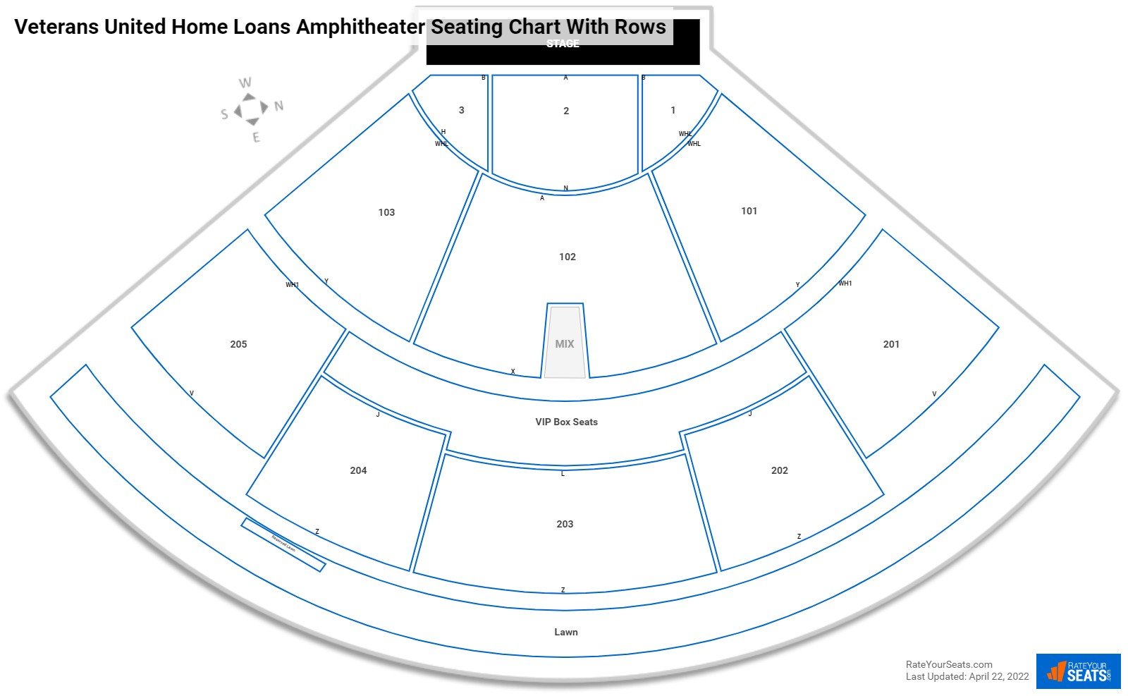 Veterans United Home Loans Amphitheater seating chart with row numbers