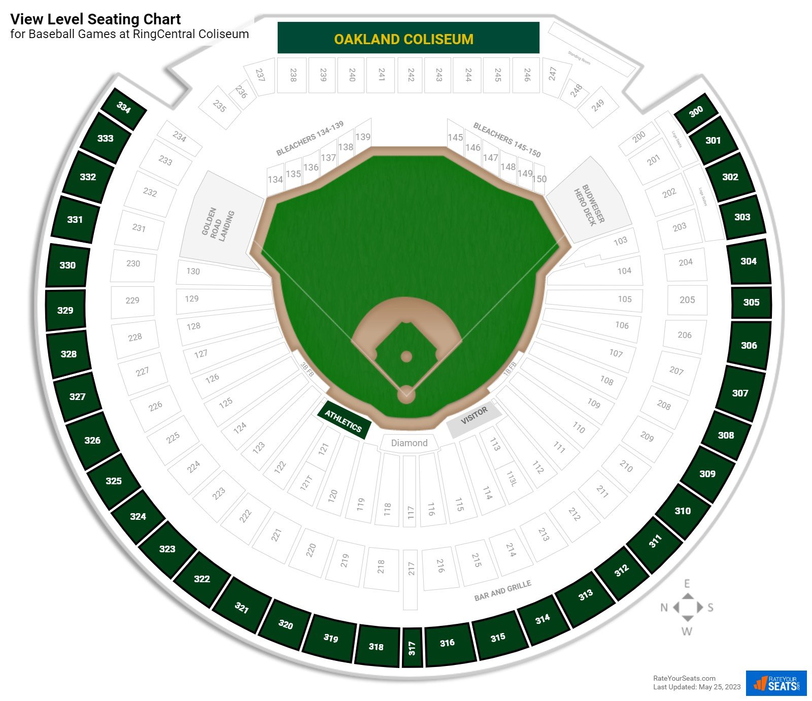 Baseball View Level Seating Chart at RingCentral Coliseum. click to enlarge...