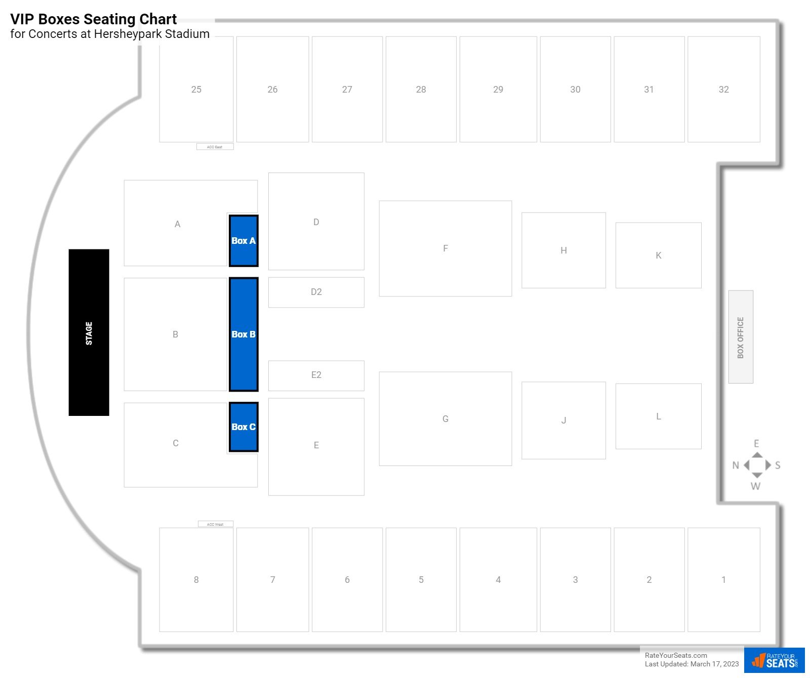 Concert VIP Boxes Seating Chart at Hersheypark Stadium