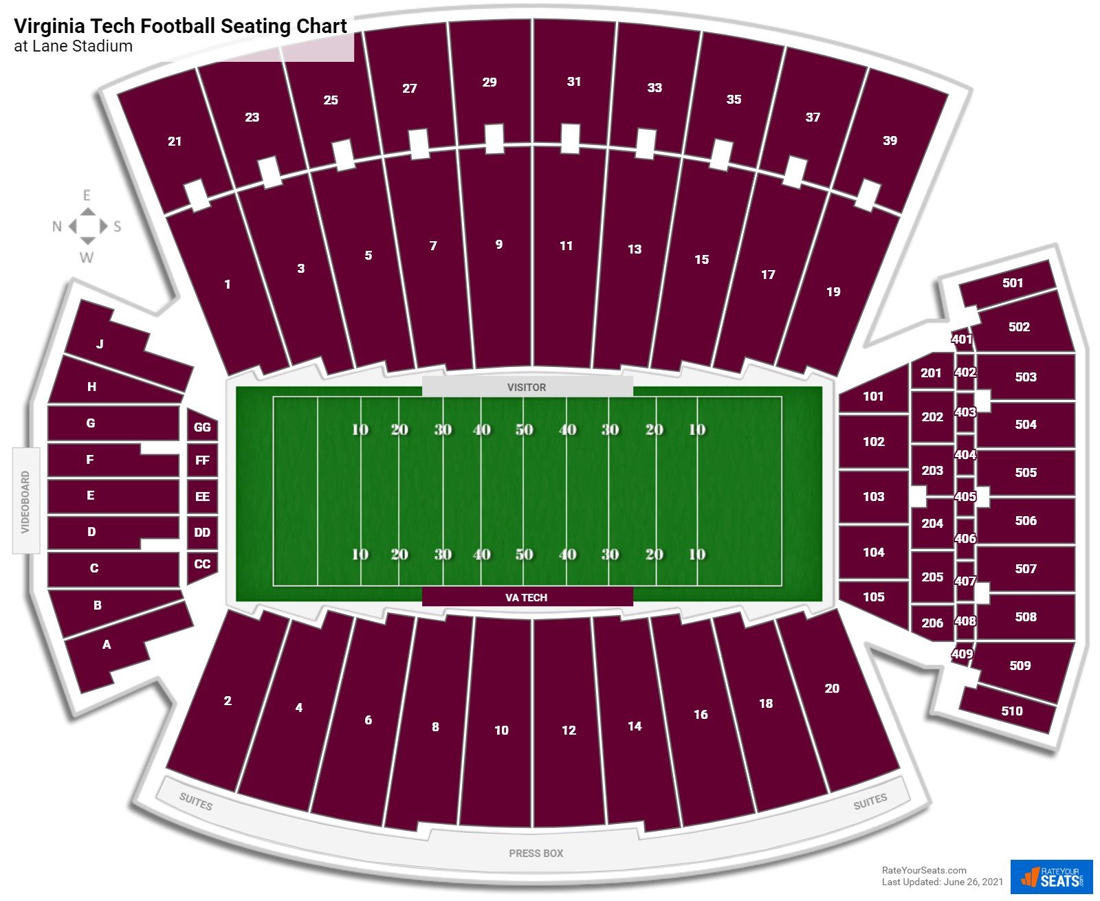 Virginia Tech Hokies Seating Chart at Lane Stadium