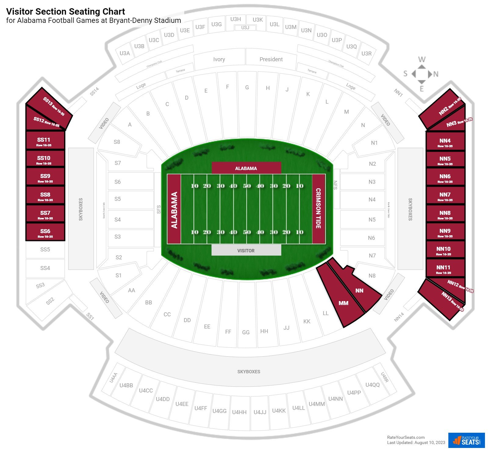 Alabama Visitor Section Seating Chart at Bryant-Denny Stadium