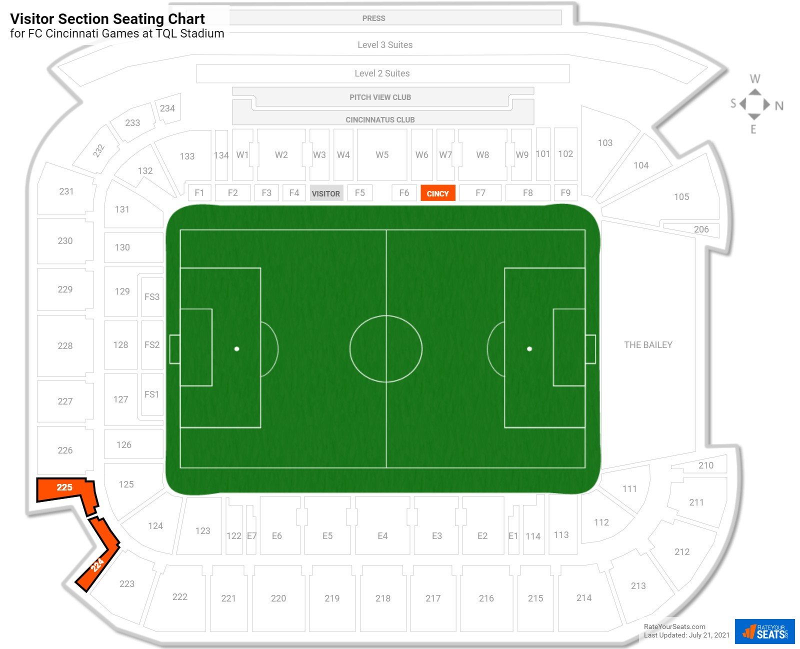 FC Cincinnati Visitor Section Seating Chart at TQL Stadium