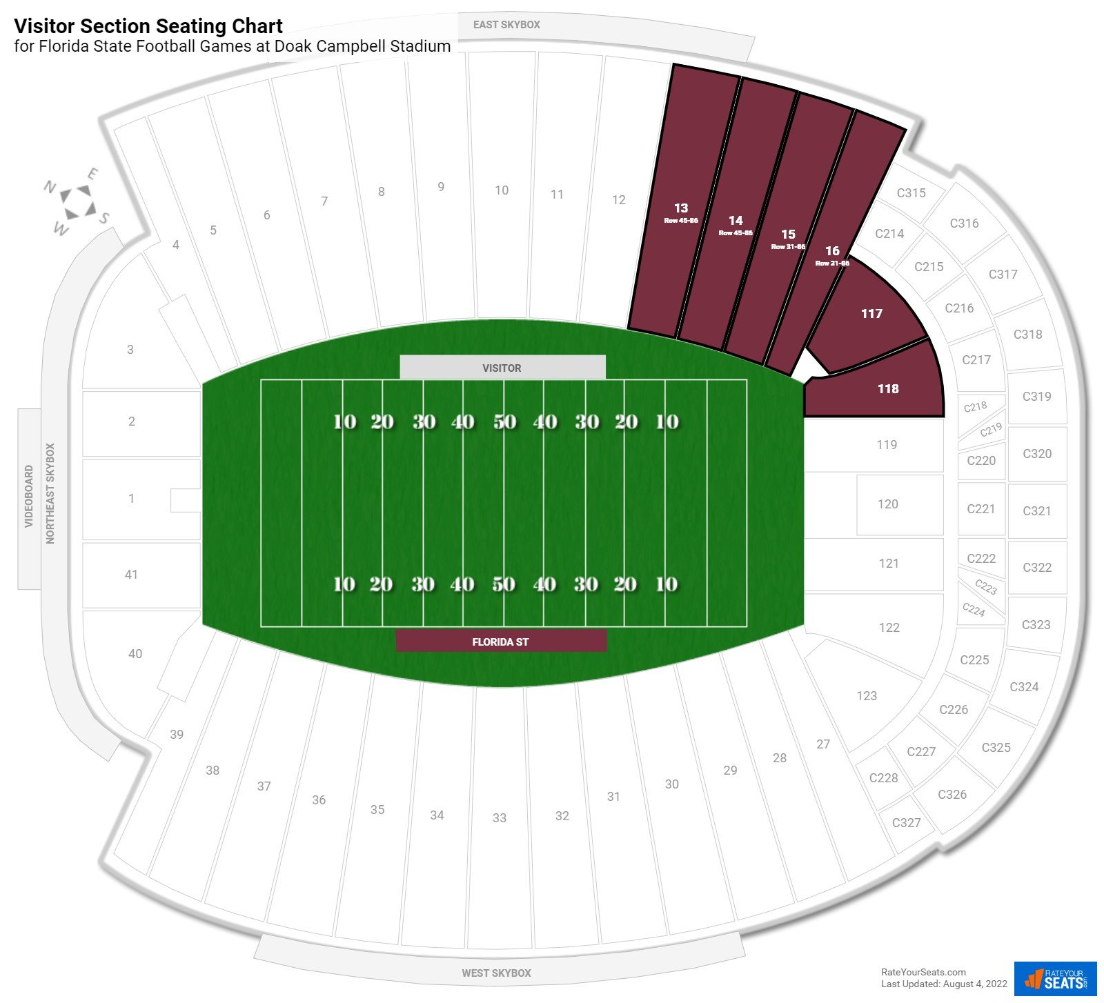 Florida State Visitor Section Seating Chart at Doak Campbell Stadium