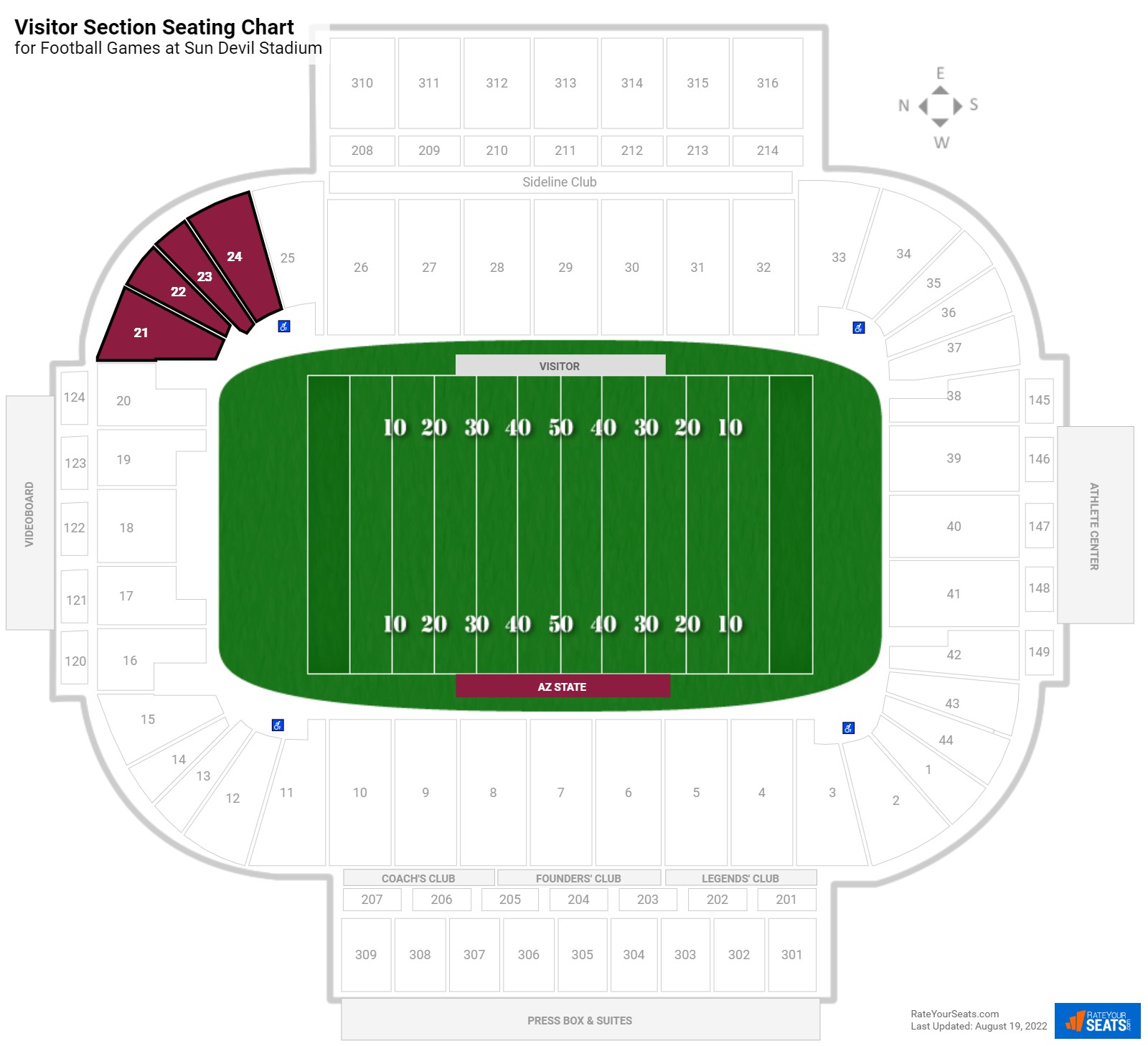 Football Visitor Section Seating Chart at Sun Devil Stadium