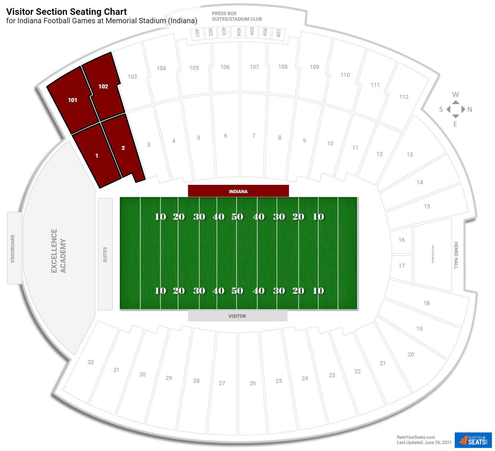 Indiana Visitor Section Seating Chart at Memorial Stadium (Indiana)