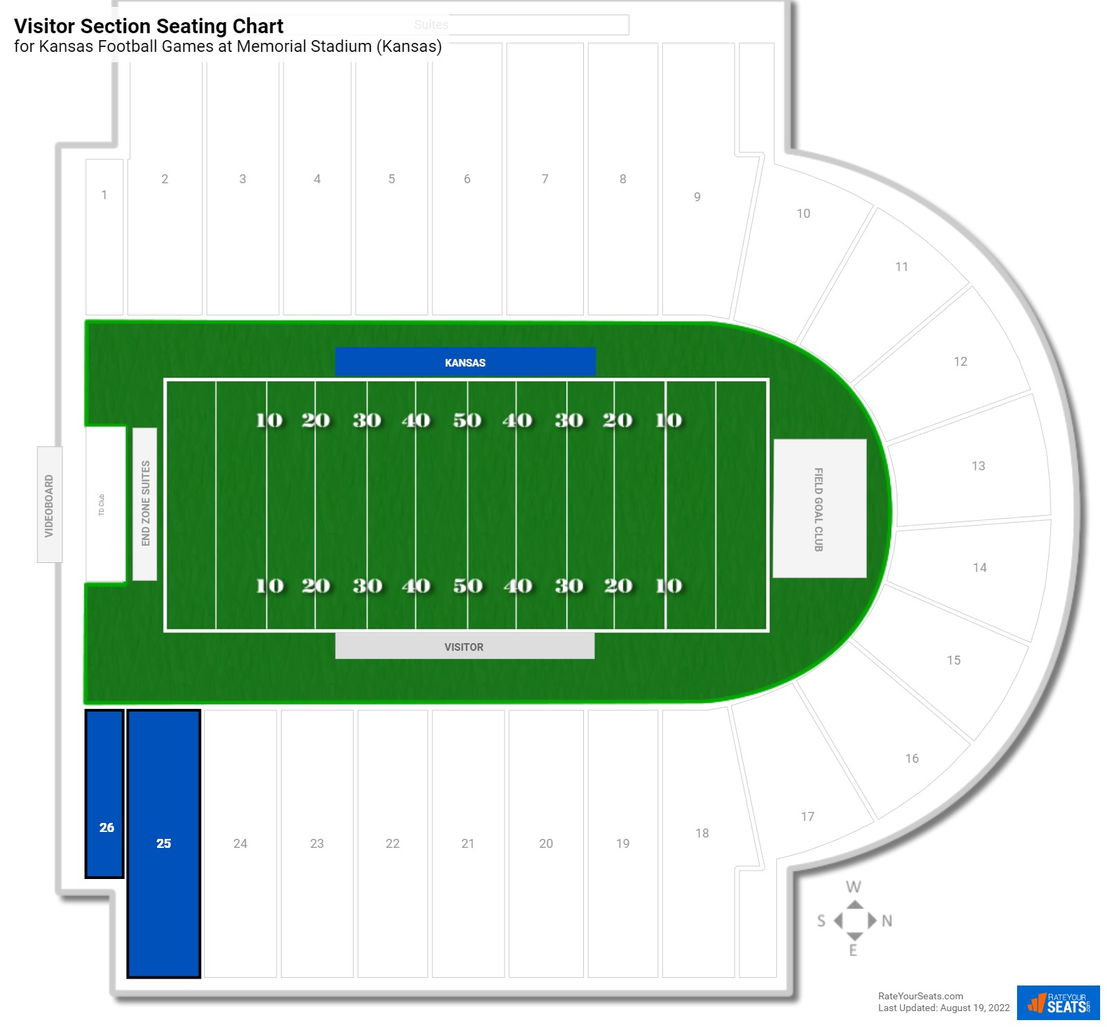 Kansas Visitor Section Seating Chart at Memorial Stadium (Kansas)