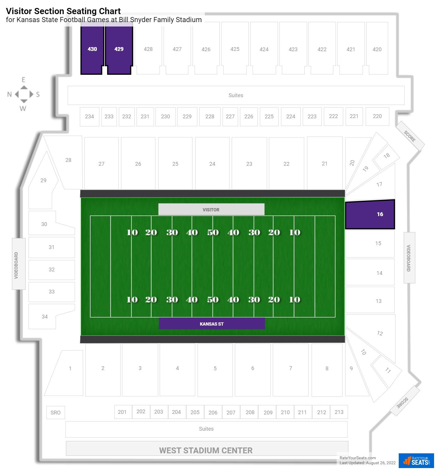 Kansas State Visitor Section Seating Chart at Bill Snyder Family Stadium