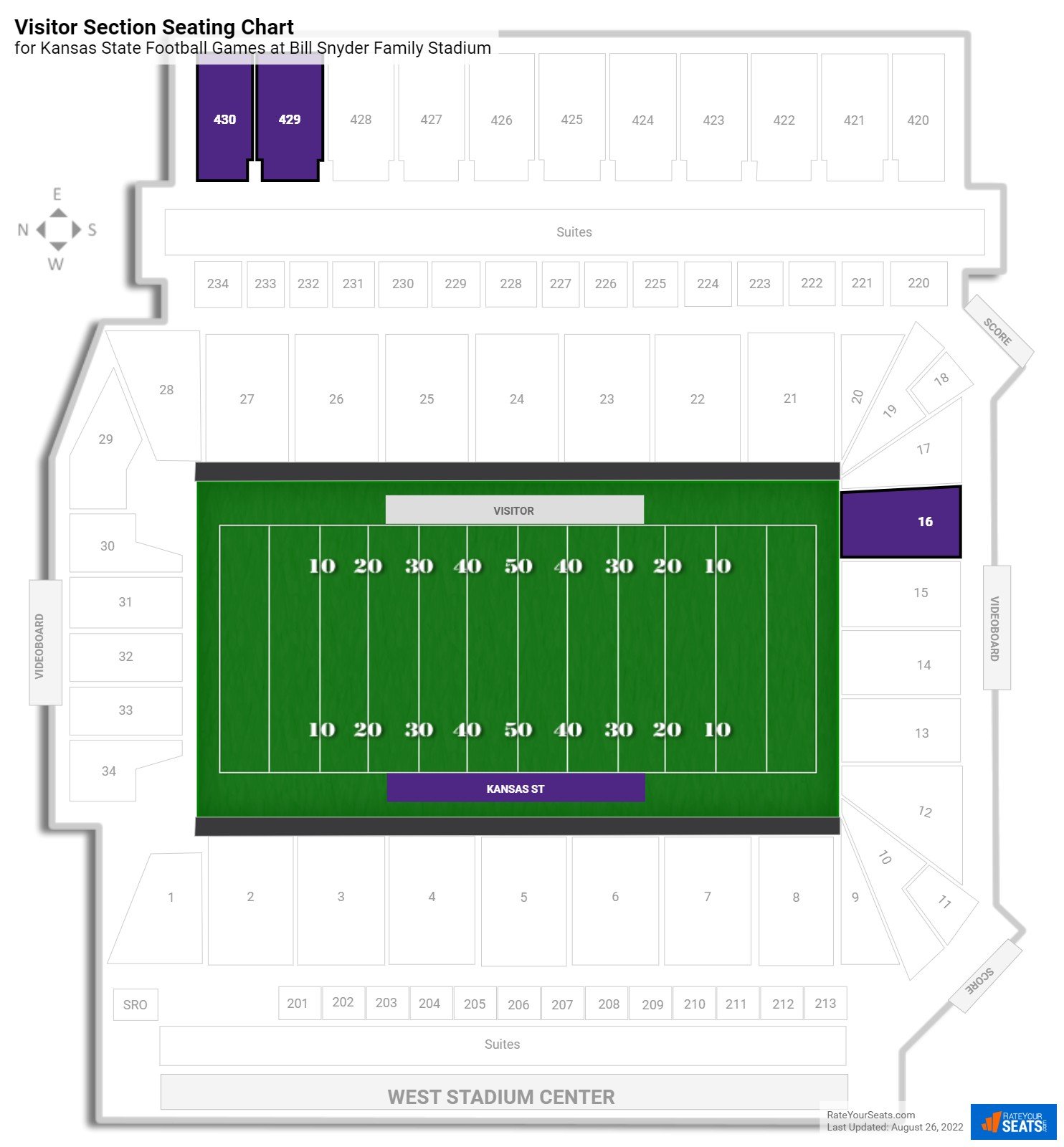 click to enlarge Kansas State Visitor Section Seating Chart at Bill Snyder Family Stadium