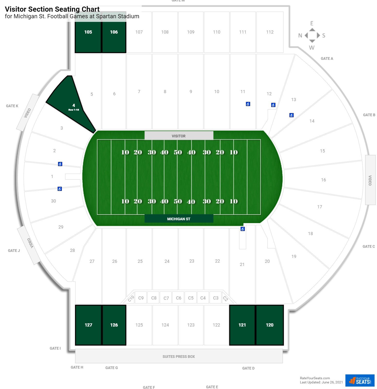 Michigan St. Visitor Section Seating Chart at Spartan Stadium
