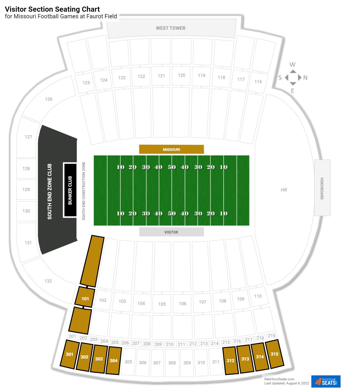 Missouri Visitor Section Seating Chart at Faurot Field