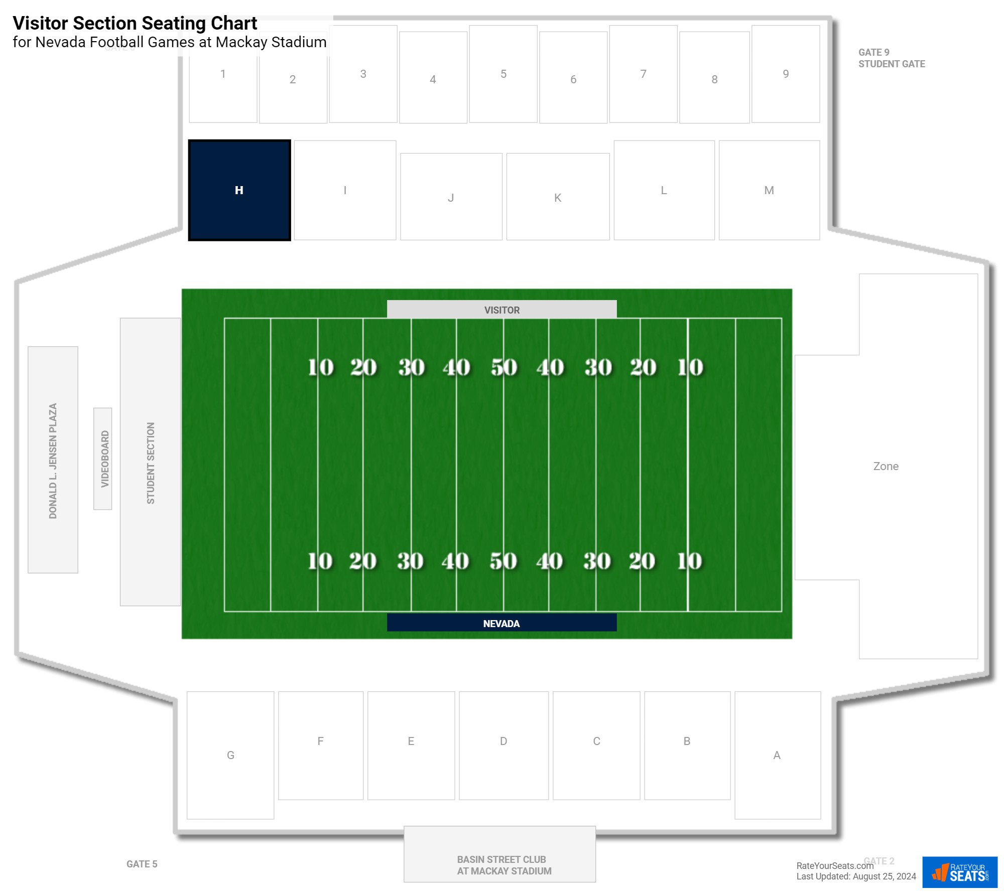 click to enlarge Nevada Visitor Section Seating Chart at Mackay Stadium