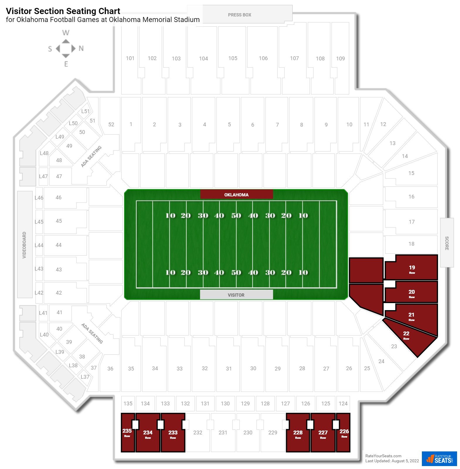 Oklahoma Visitor Section Seating Chart at Oklahoma Memorial Stadium