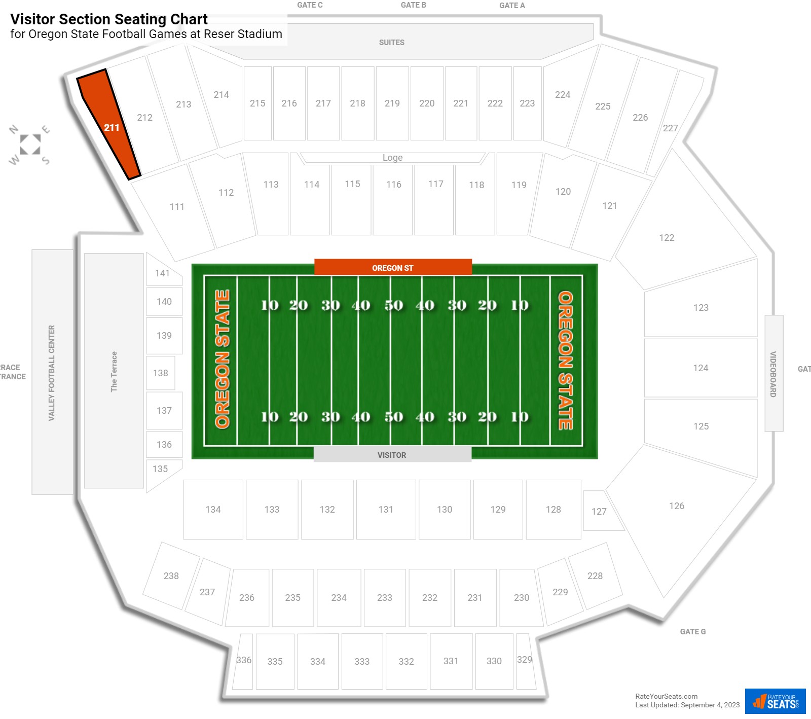 Oregon State Visitor Section Seating Chart at Reser Stadium