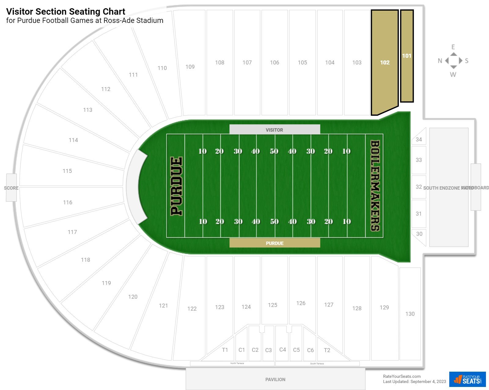 Purdue Visitor Section Seating Chart at Ross-Ade Stadium