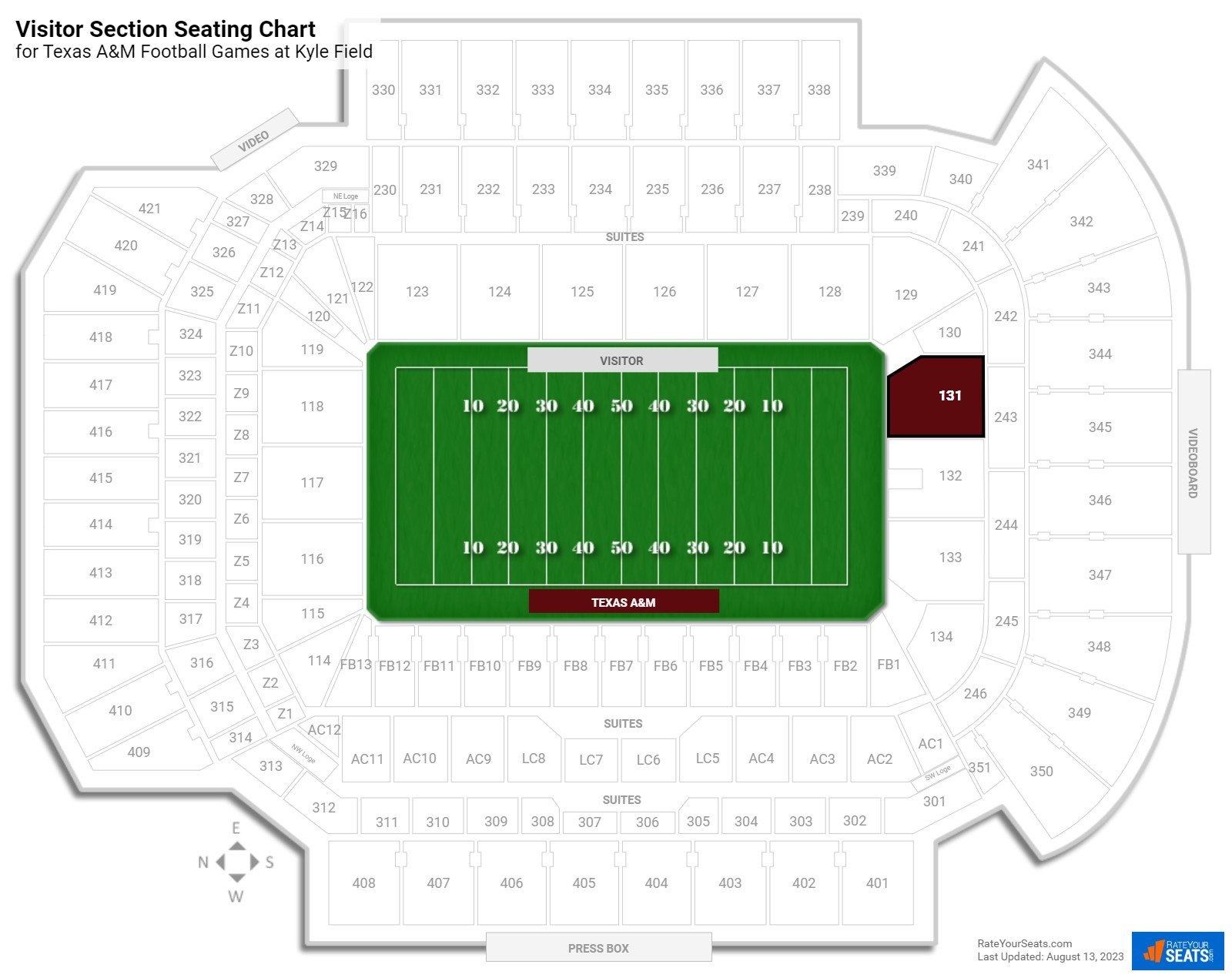 Texas A&M Visitor Section Seating Chart at Kyle Field