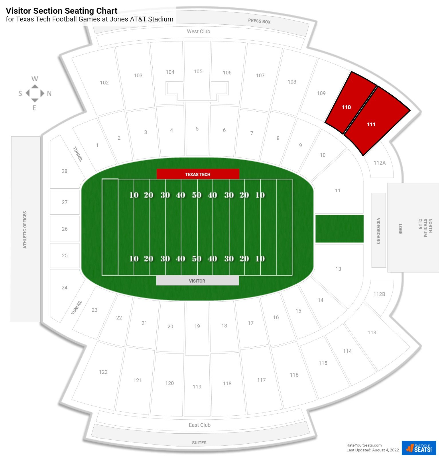 Texas Tech Visitor Section Seating Chart at Jones AT&T Stadium