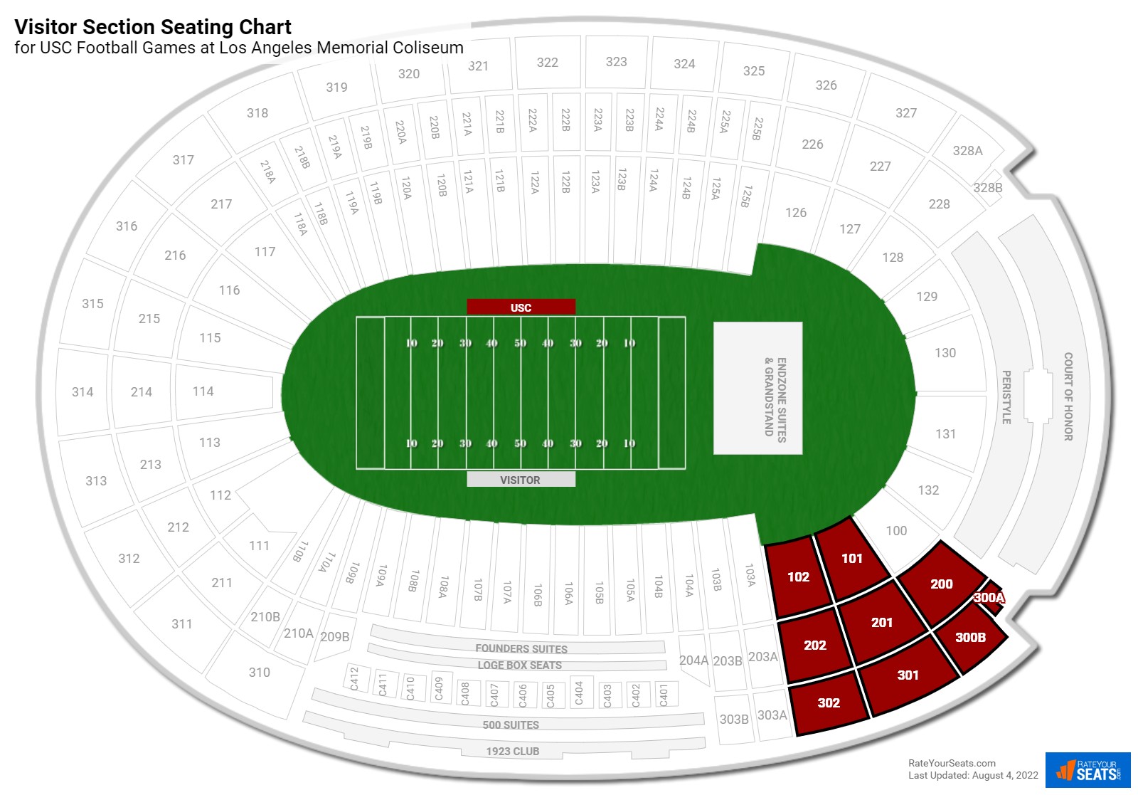 USC Visitor Section Seating Chart at Los Angeles Memorial Coliseum