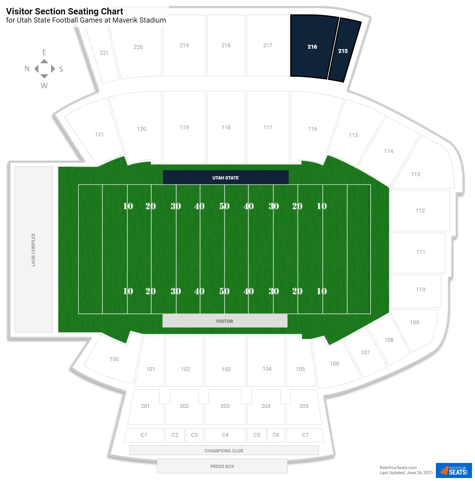 click to enlarge Utah State Visitor Section Seating Chart at Maverik Stadium