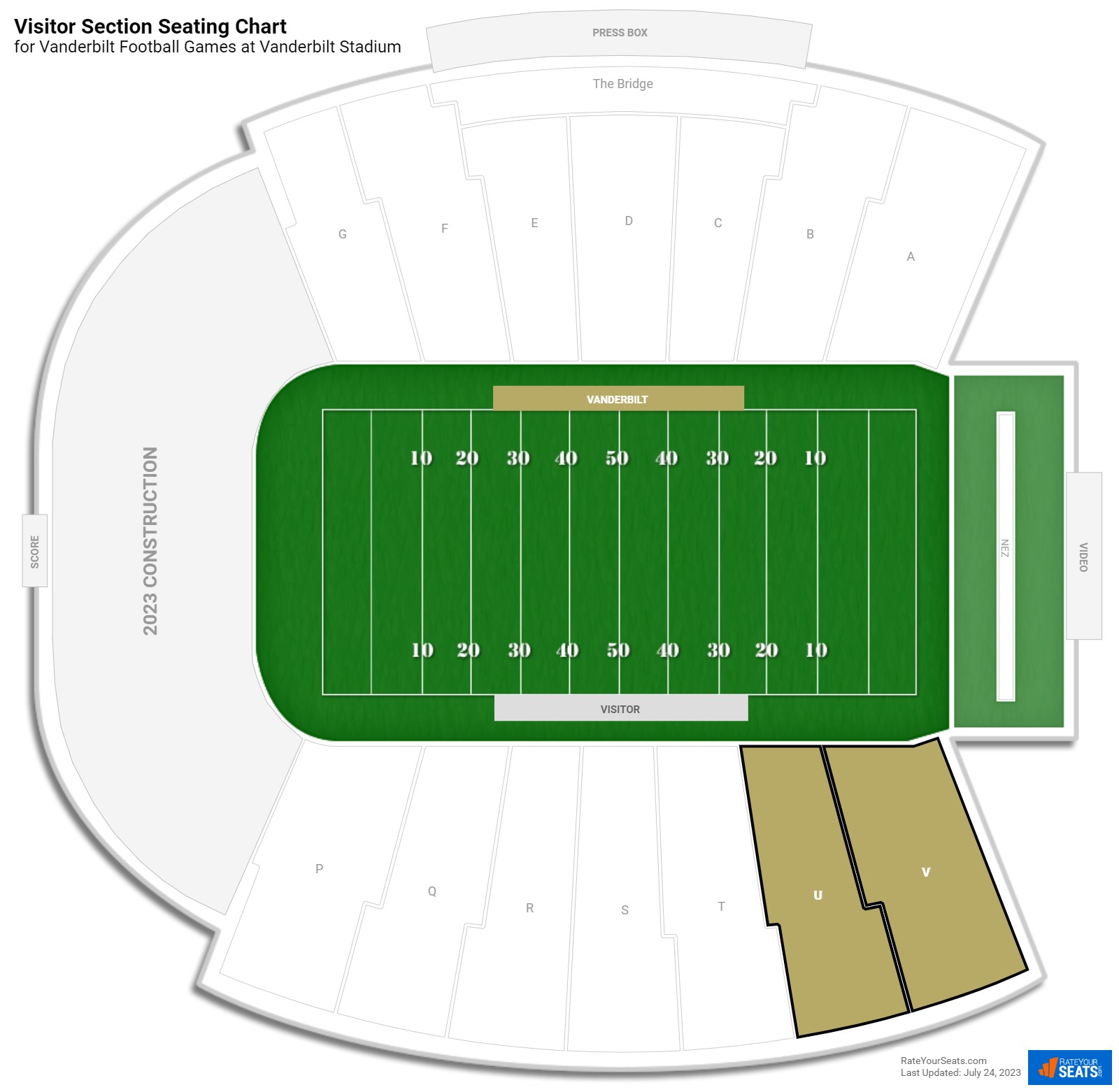 Vanderbilt Visitor Section Seating Chart at Vanderbilt Stadium
