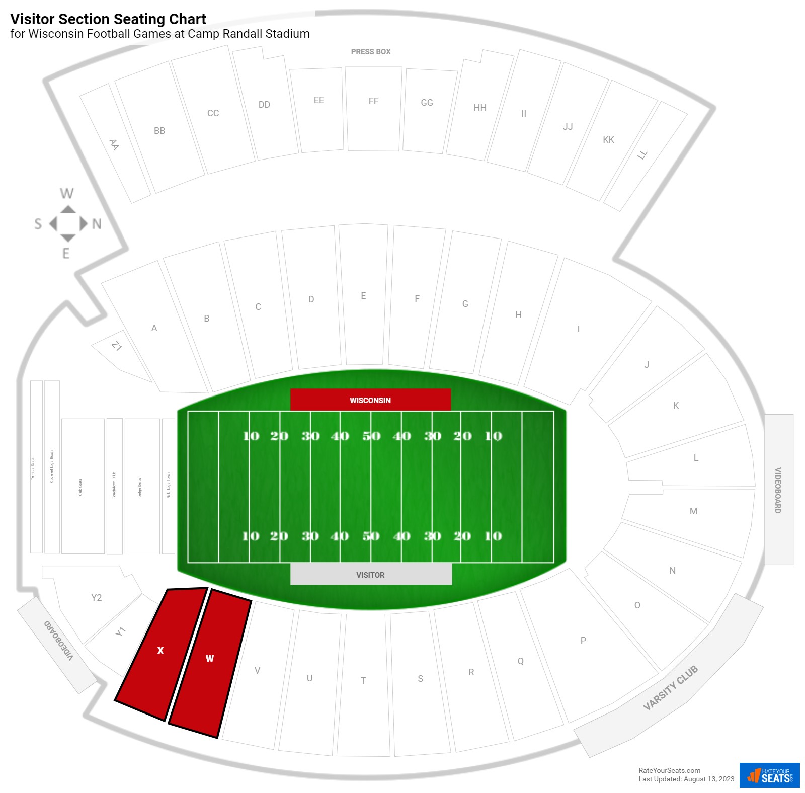 Wisconsin Visitor Section Seating Chart at Camp Randall Stadium