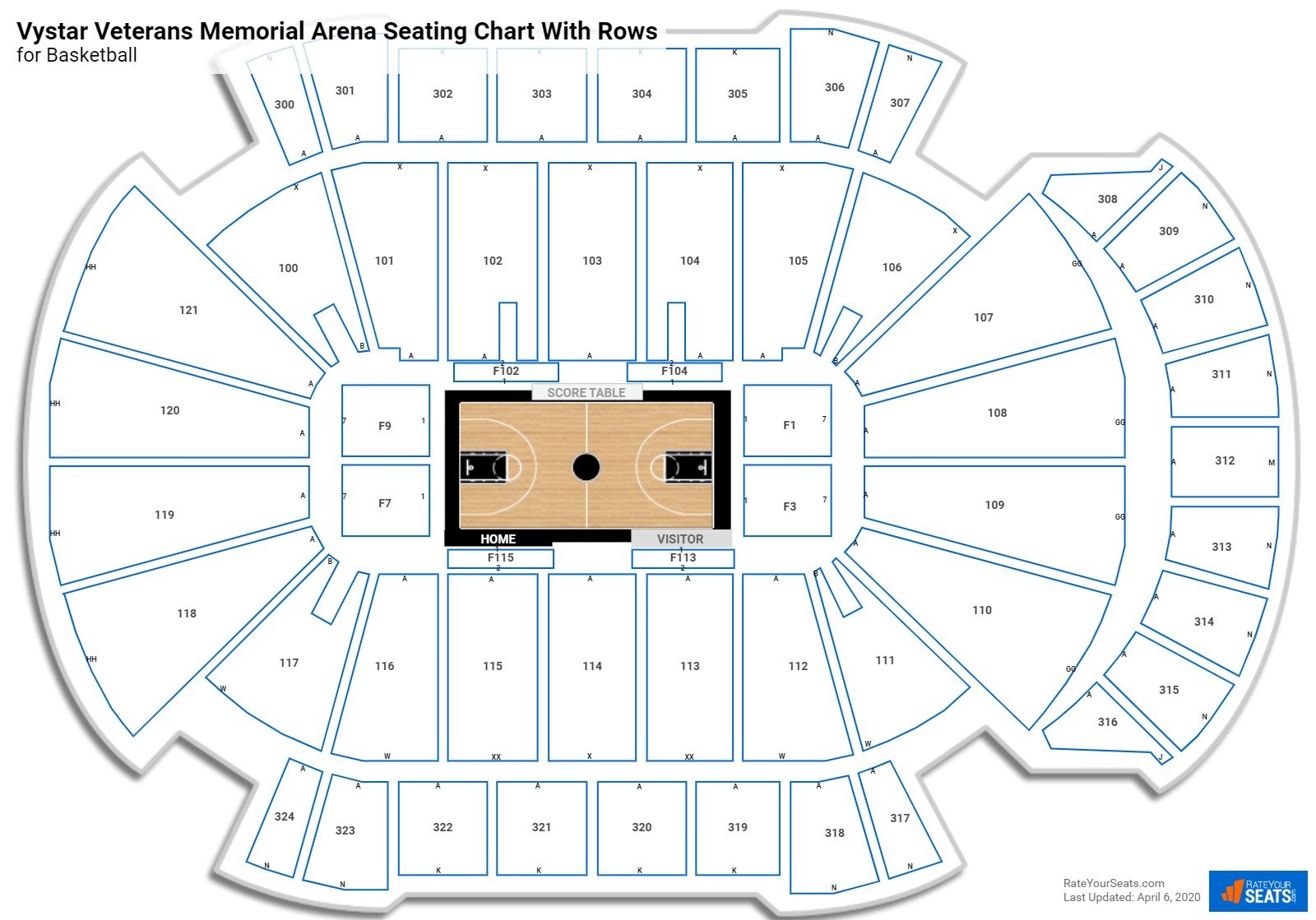 Vystar Veterans Memorial Arena seating chart with rows basketball