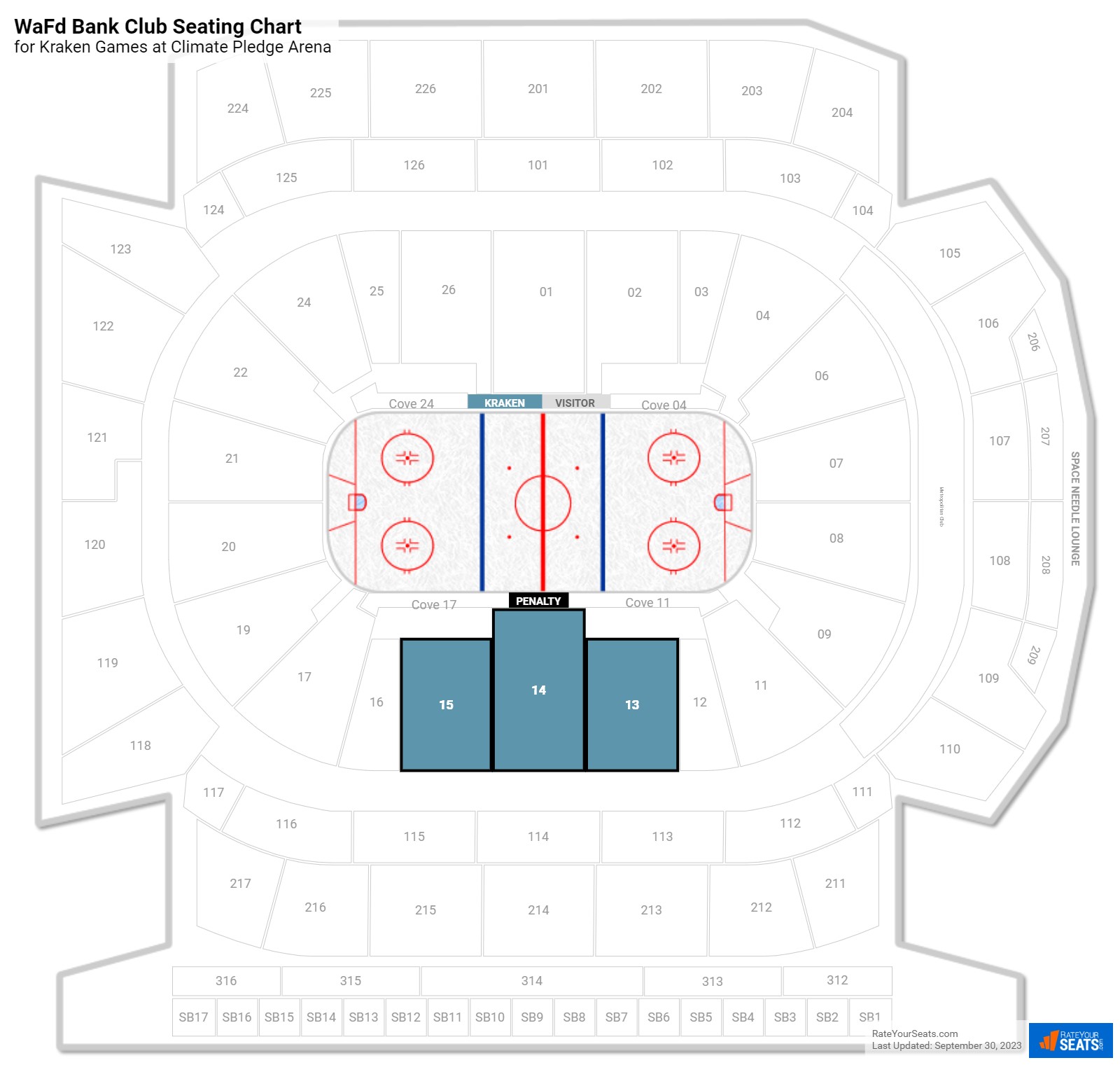 click to enlarge Kraken WaFd Bank Club Seating Chart at Climate Pledge Arena